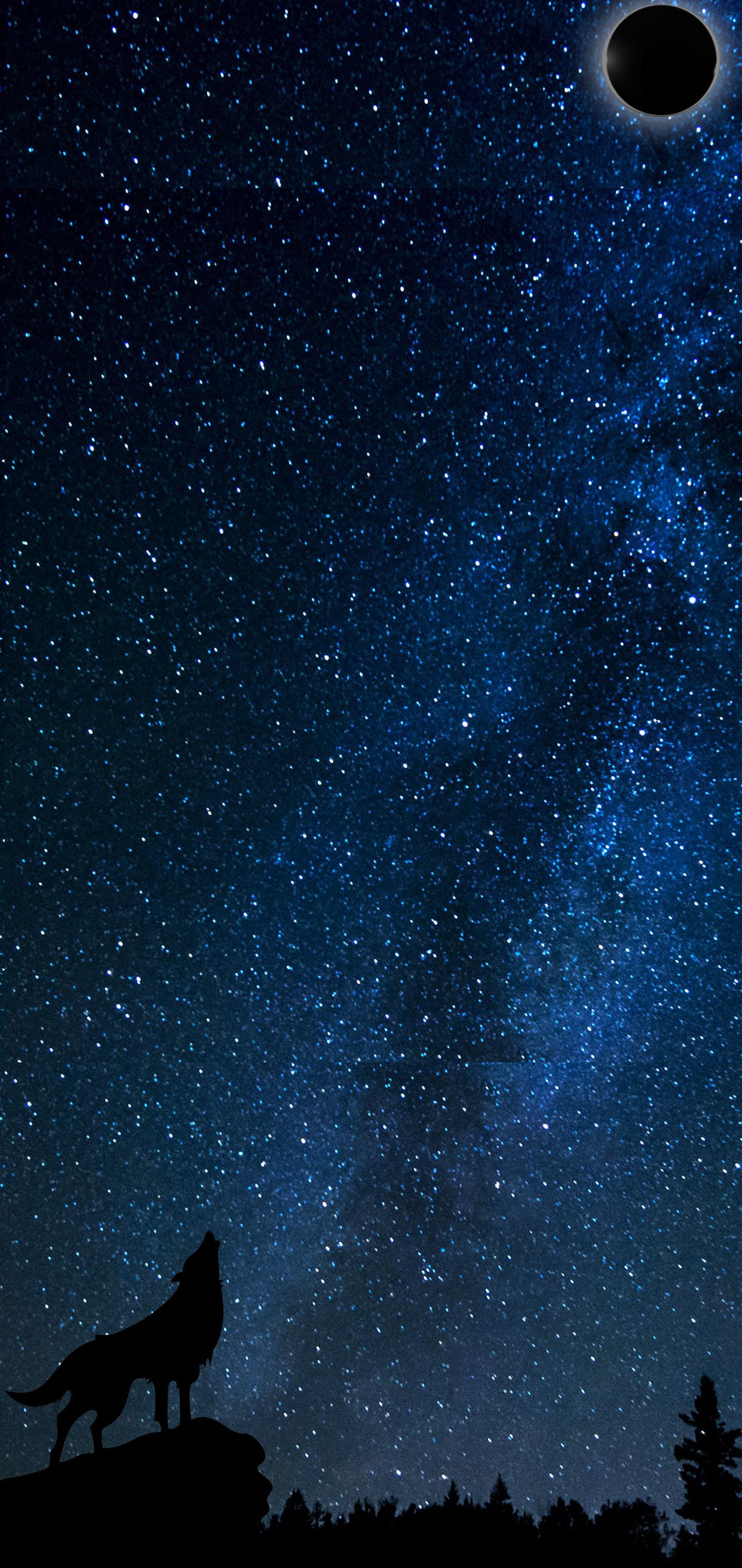 Lupo che ulula luna galassia, 2427x1365 2K, Laptop