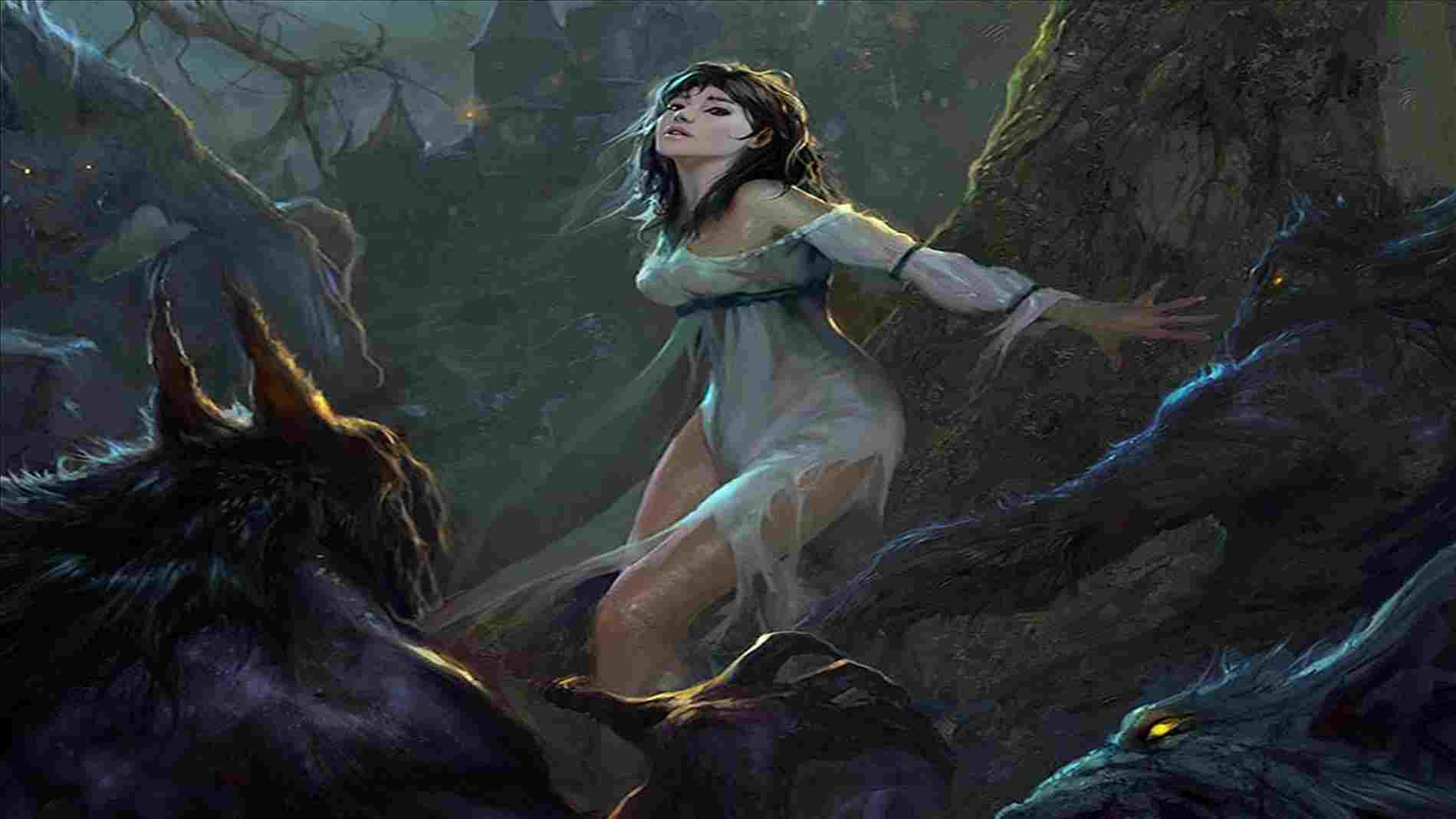 Ragazza spaventata lupi mannari foresta, 1899x1068 HD Ready, Desktop