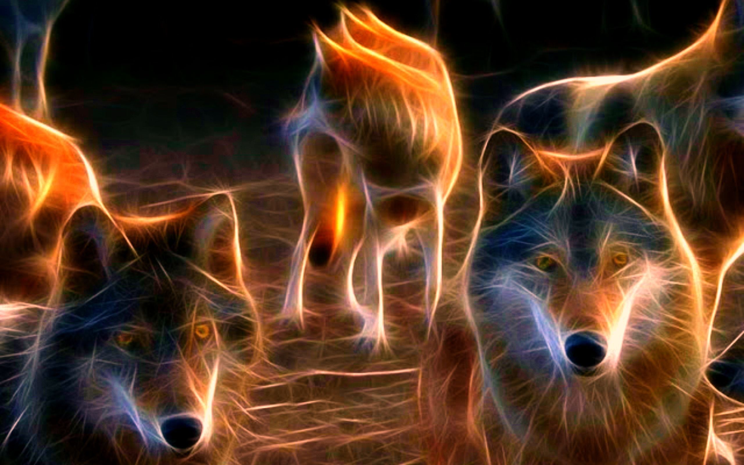 Lupi neon fractal luminosi, 2560x1600 2K+, Laptop