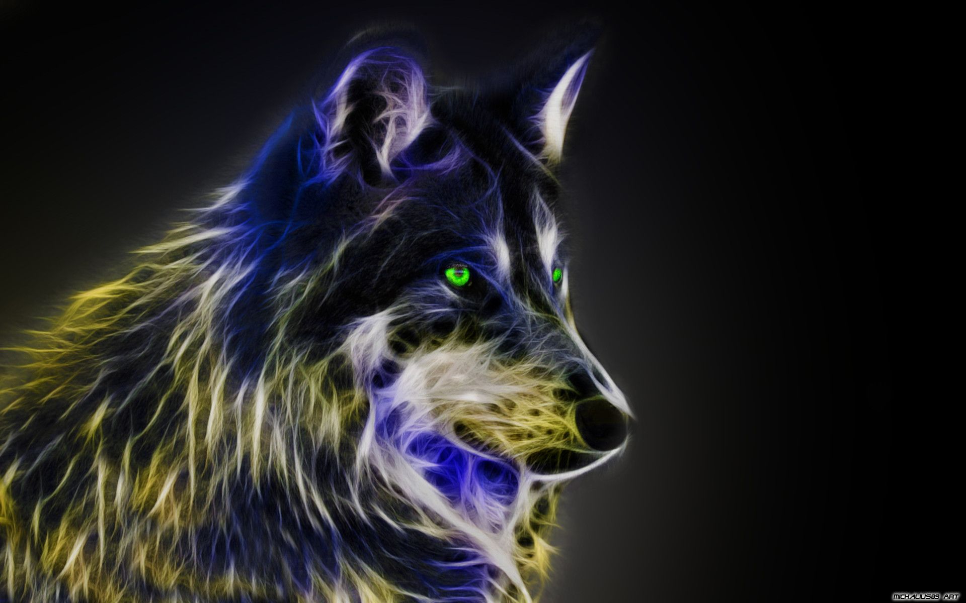 Lupo neon occhi verdi, 1920x1200 Full HD+, Desktop
