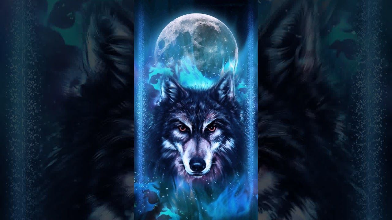 Lupo neon luna blu, 1280x720 HD, Desktop