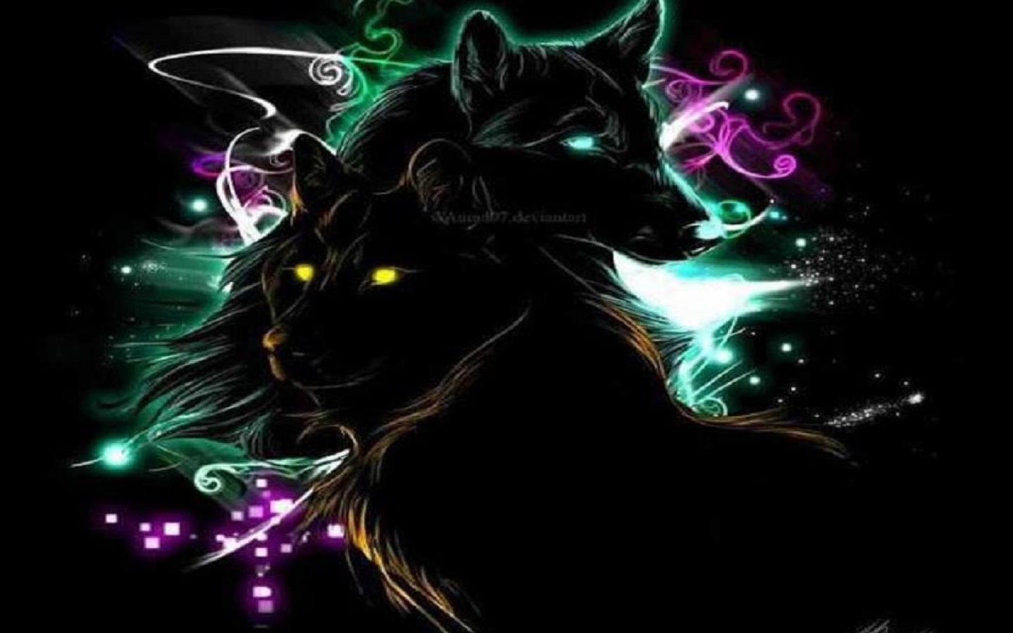 Lupo neon nero astratto, 1440x900 720p, PC