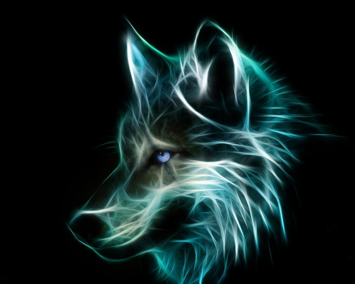 Lupo neon frattale blu, 1200x960 HD, Desktop