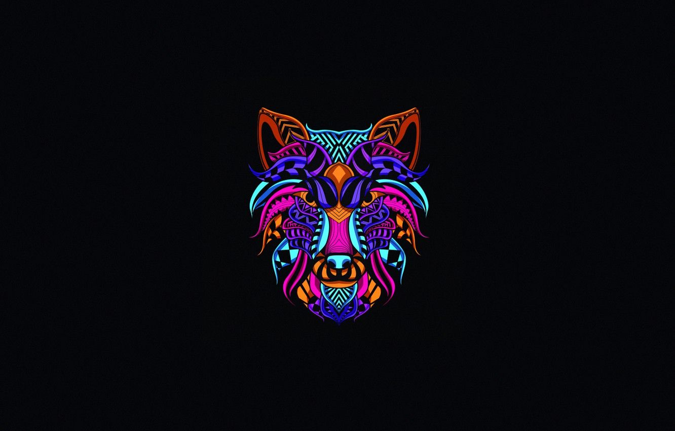 Lupo neon blu con luna, 1280x720 720p, PC
