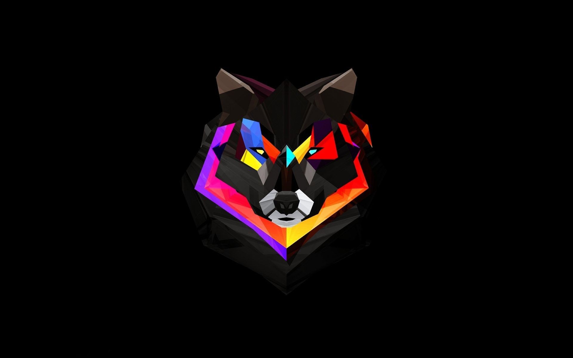Lupo geometrico colorato sfondo nero, 1920x1200 WUXGA, Laptop