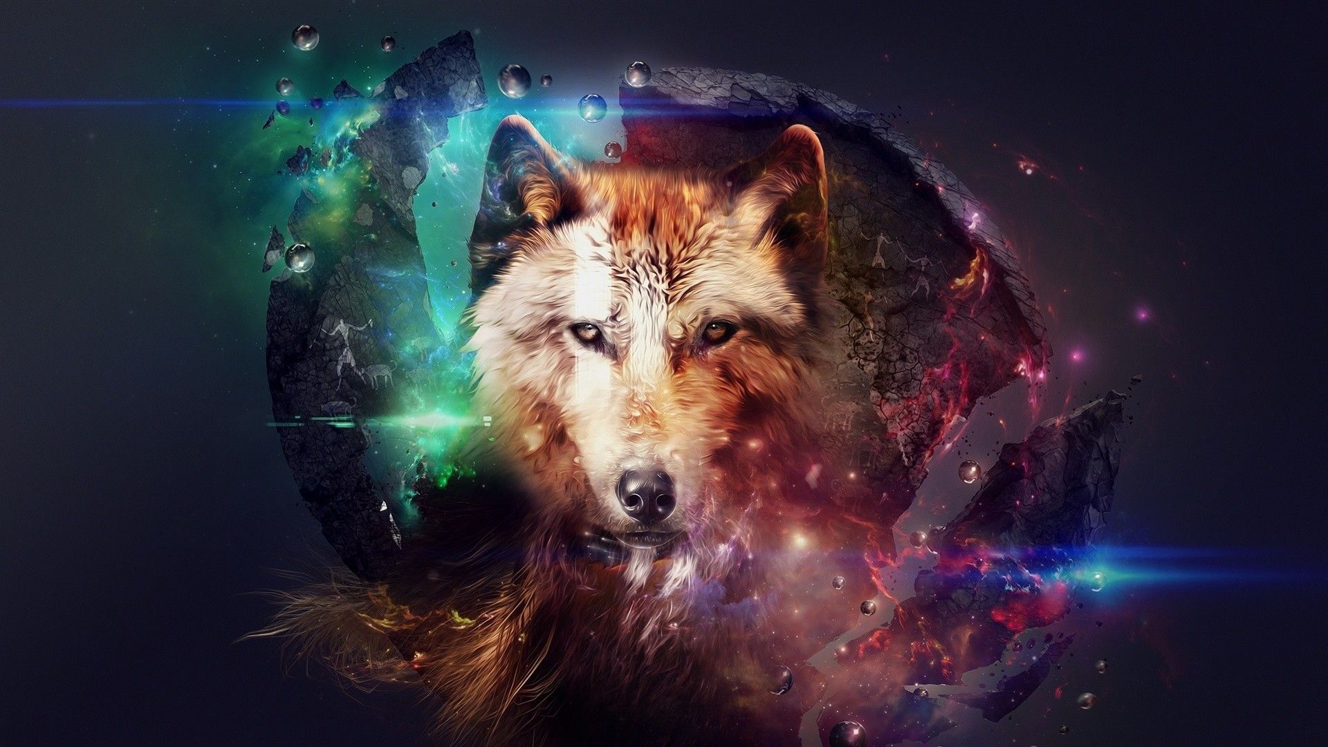 Lupo con effetti neon cosmici, 1920x1080 1080p, Desktop