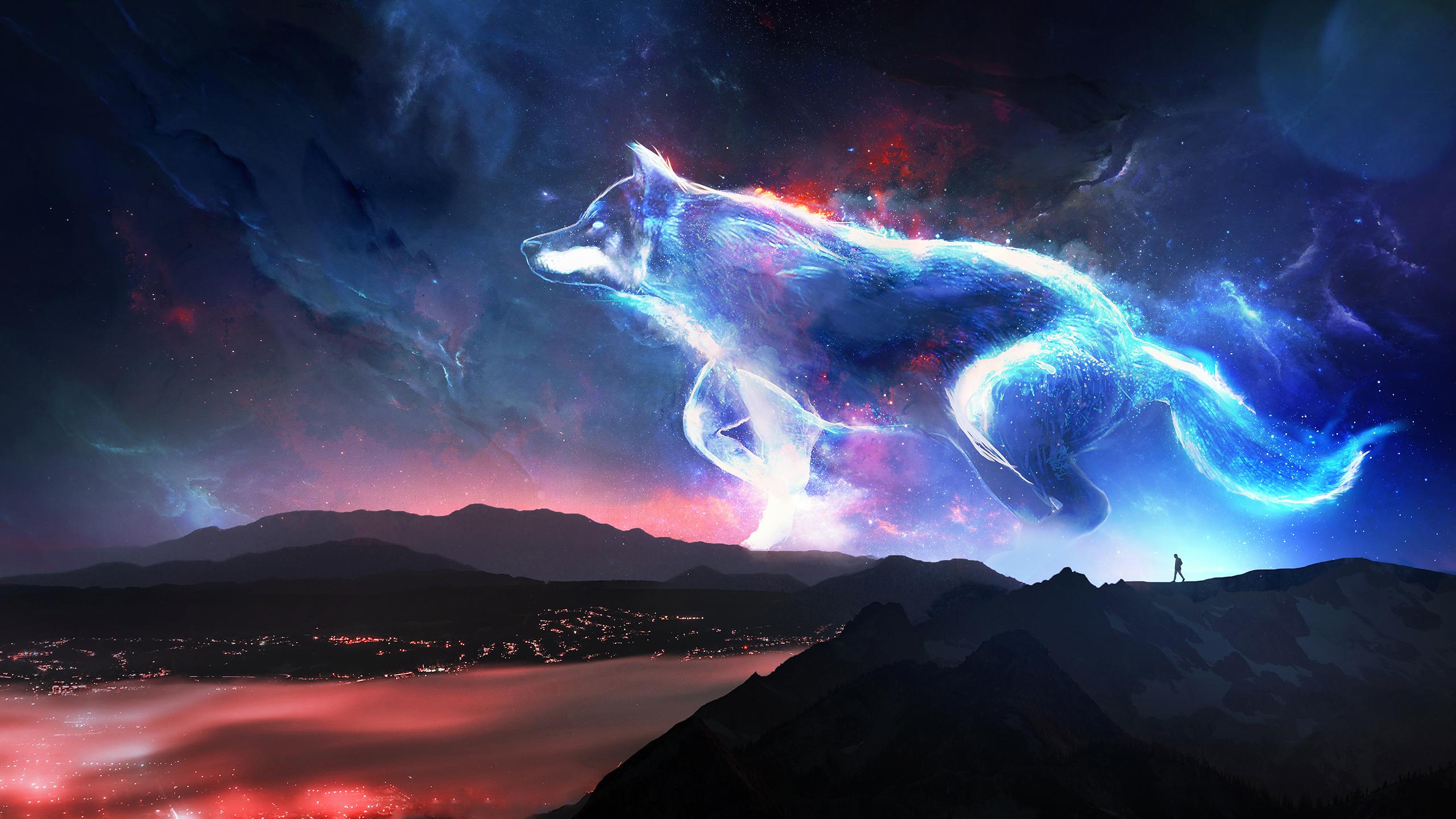 Lupo spettrale luminoso nel cielo, 2560x1440 QHD, Monitor Gaming