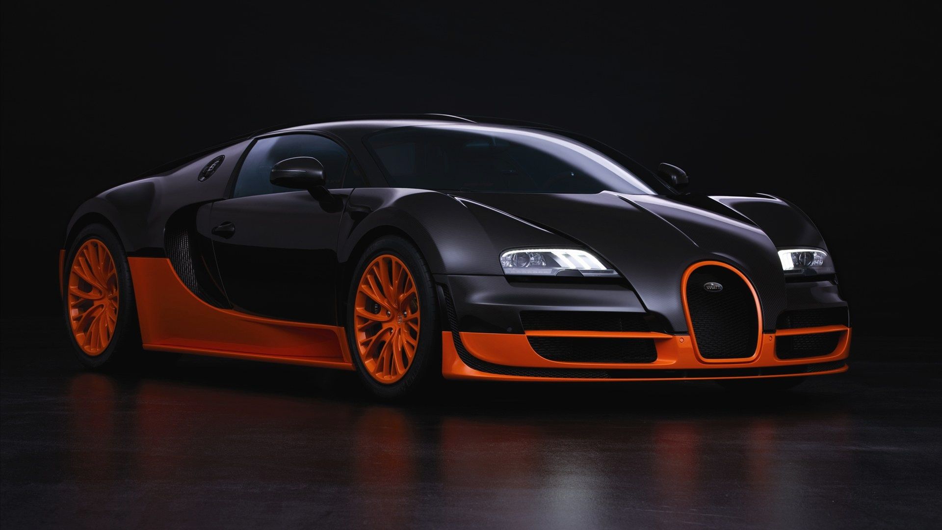 Bugatti Veyron nero arancione, hypercar, 1920x1080 Full HD 1080p, Desktop
