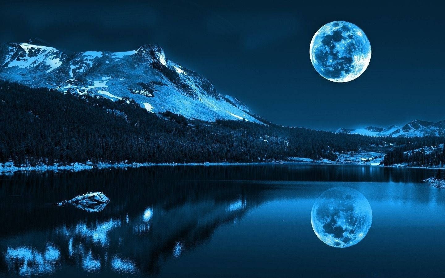 Luna piena montagna lago notte, 1440x900 720p, Mac