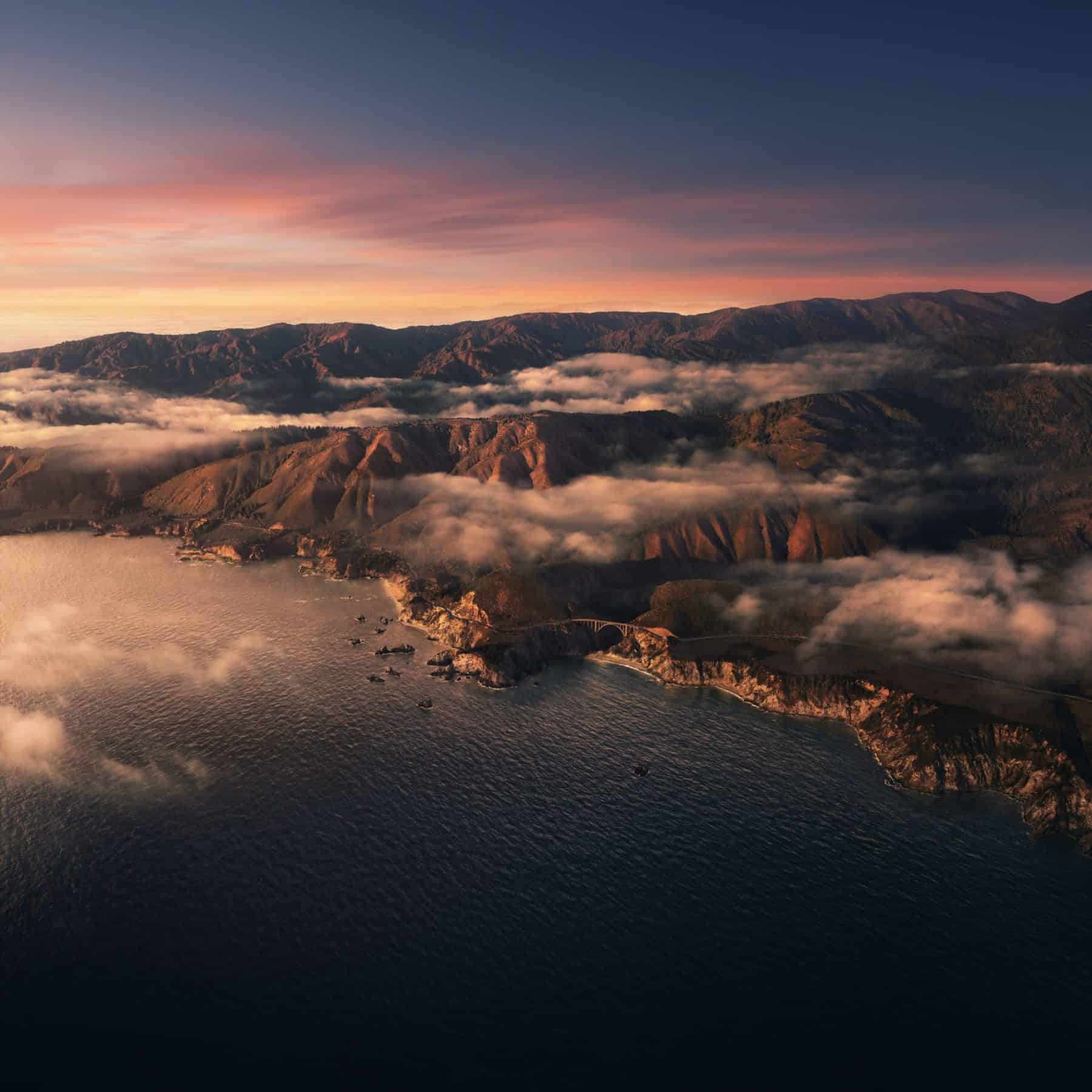 macOS Big Sur montagne nebbia tramonto, 1800x1800 HD Ready, Mac