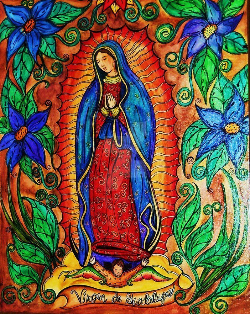 Virgen de Guadalupe pintura colorida, Madonna di Guadalupe, 798x1001 Verticale, Telefono