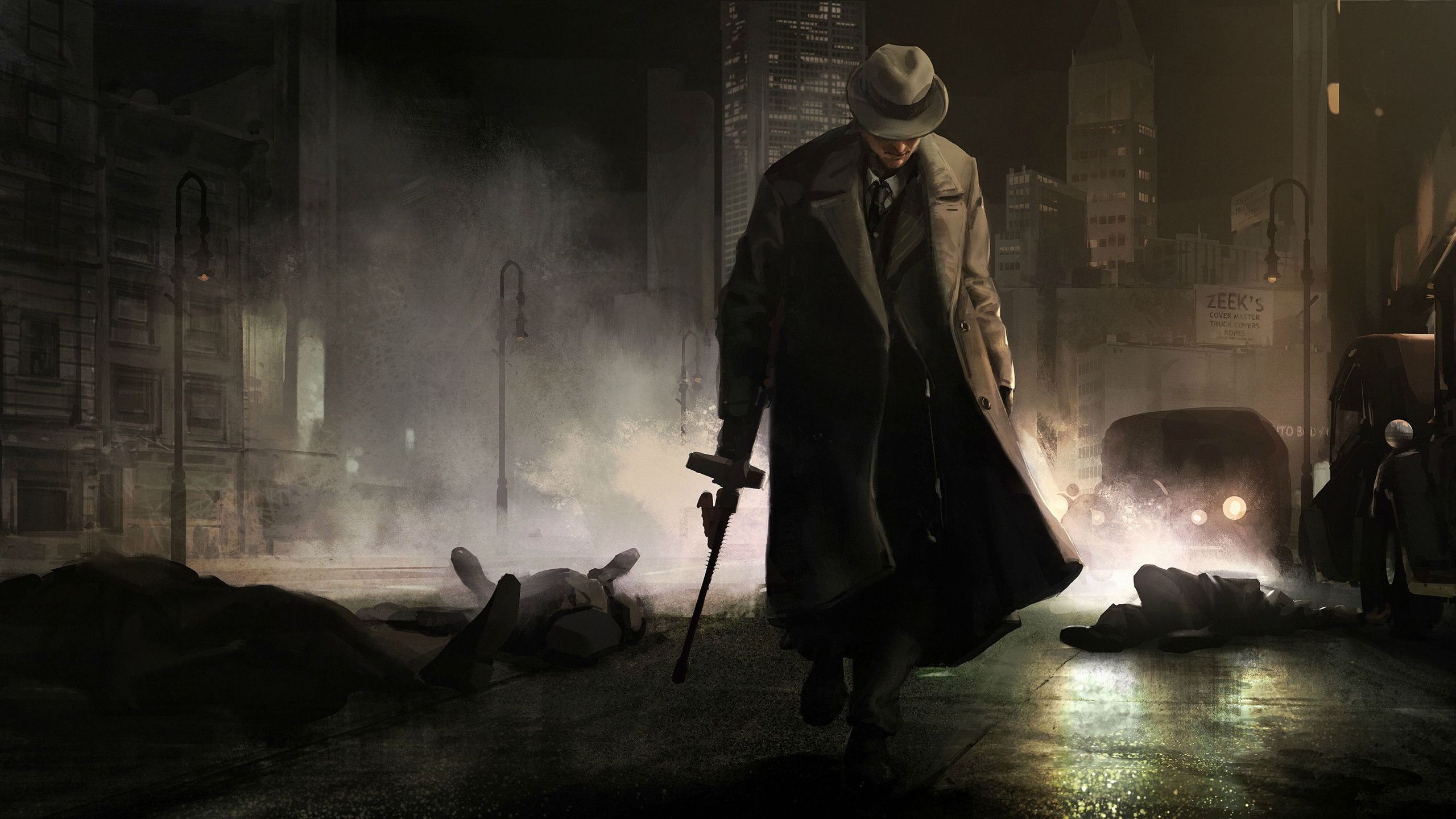 Gangster con mitra strada notturna, 2560x1440 1440p, Desktop