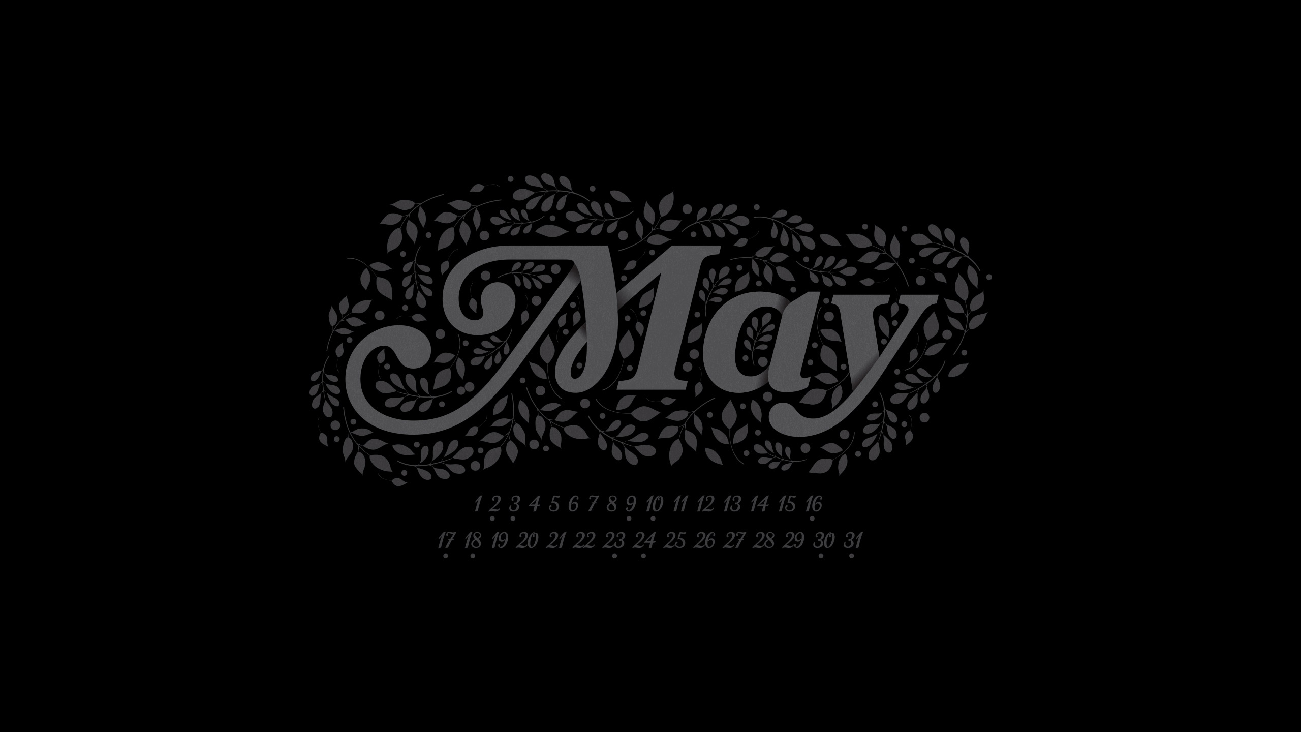 Scritta May con foglie decorative, 2560x1440 2K, Desktop