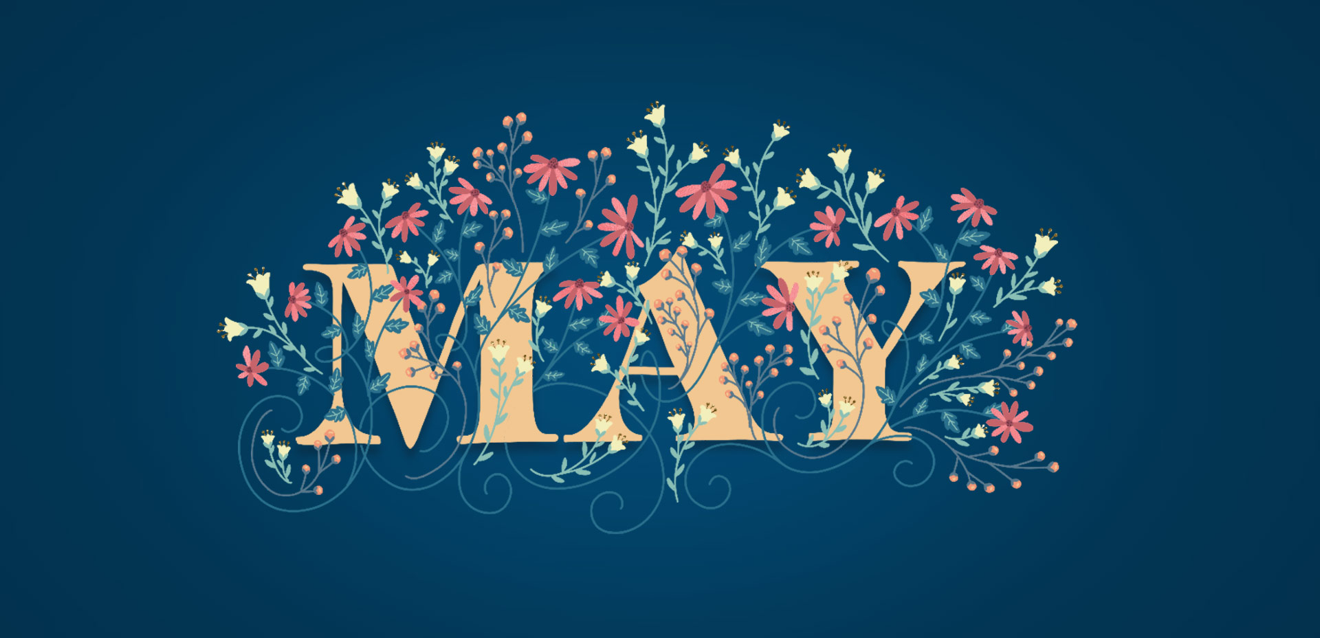 Scritta MAY floreale blu, 1920x928 Full HD, PC Desktop