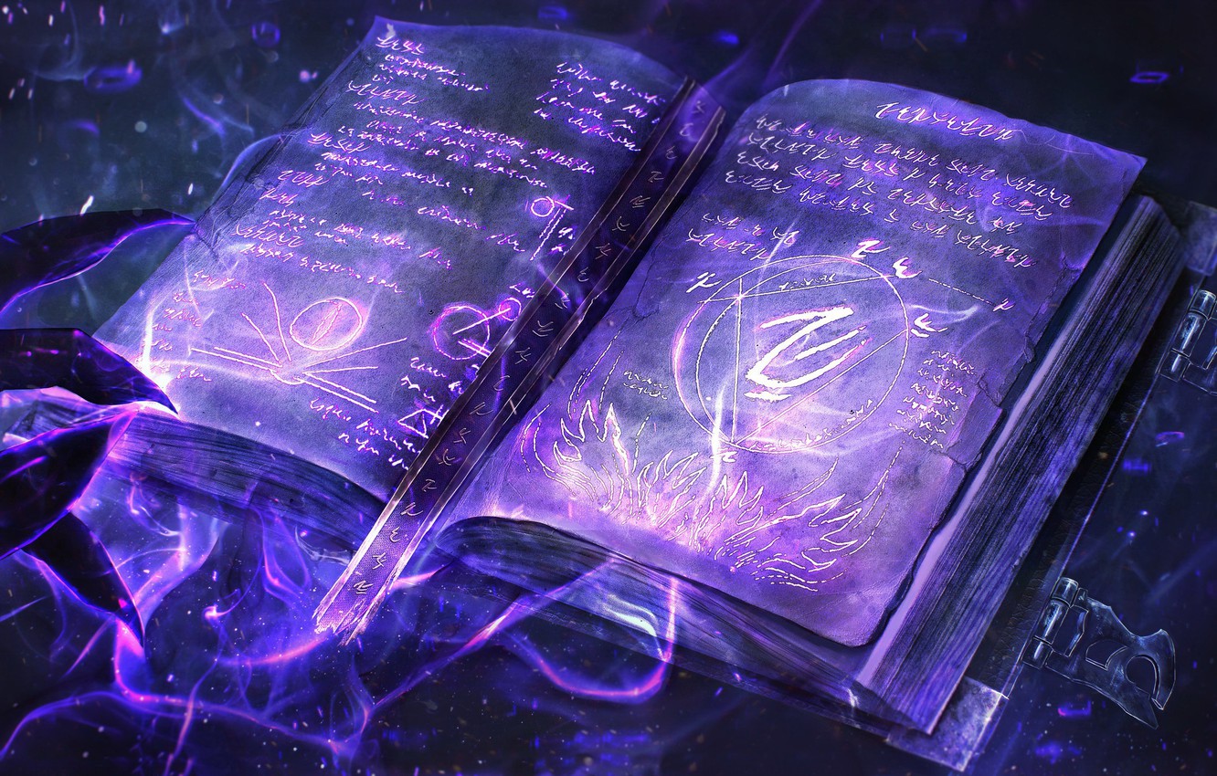 Libro magico con rune viola, 1332x850 720p, Laptop