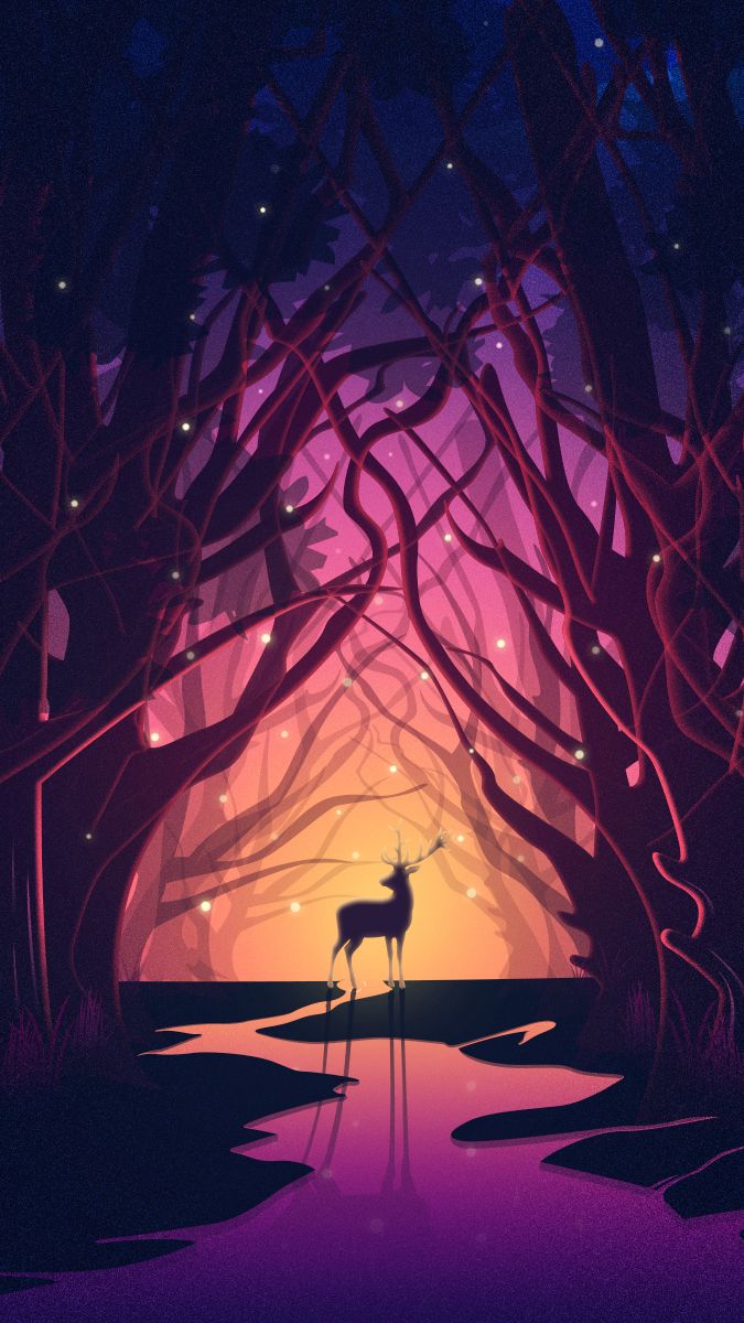 Cervo magico foresta viola, 675x1200 Verticale, Xiaomi