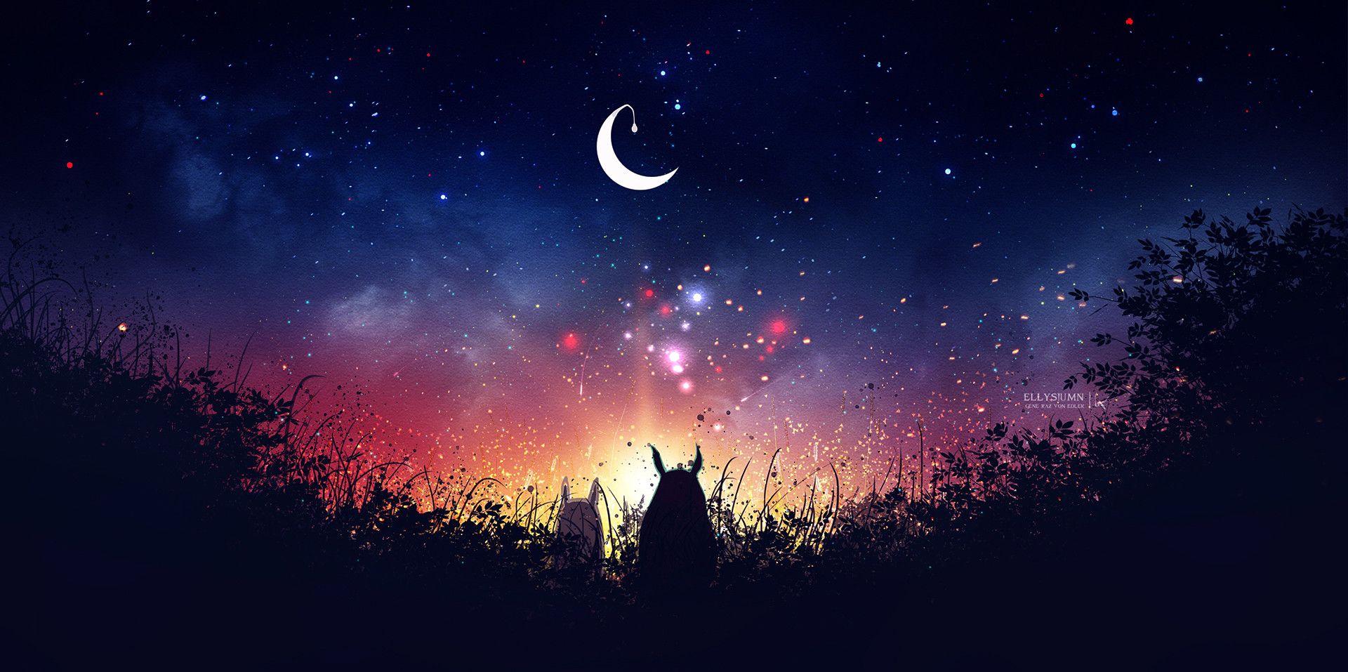 Totoro silhouette cielo notturno stellato, 1920x957 Full HD 1080p, Laptop