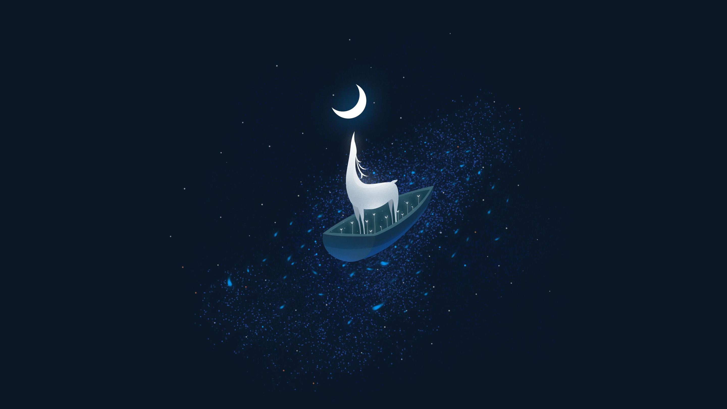 Cervo su barca sotto luna, 2880x1620 2K+, Monitor Gaming