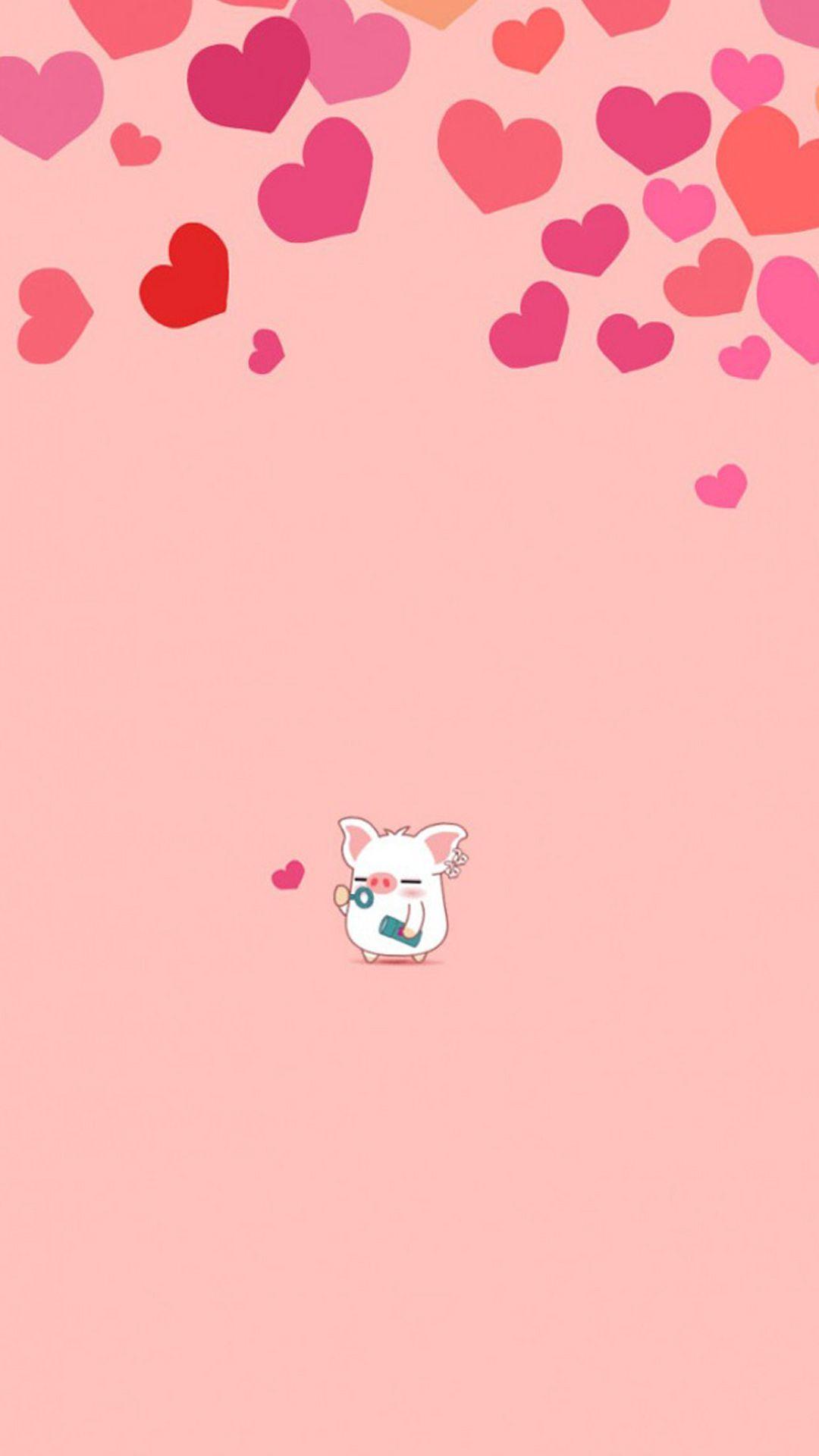 Maialino kawaii rosa con fiore, 1242x2208 Verticale, Mobile