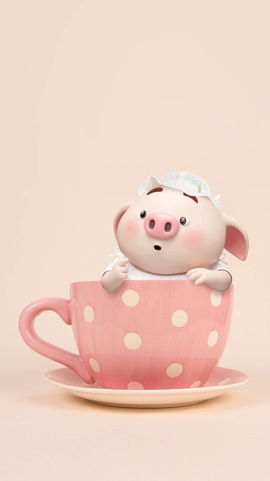 Maialino kawaii in tazza rosa, 1080x1920 Verticale, Samsung Galaxy