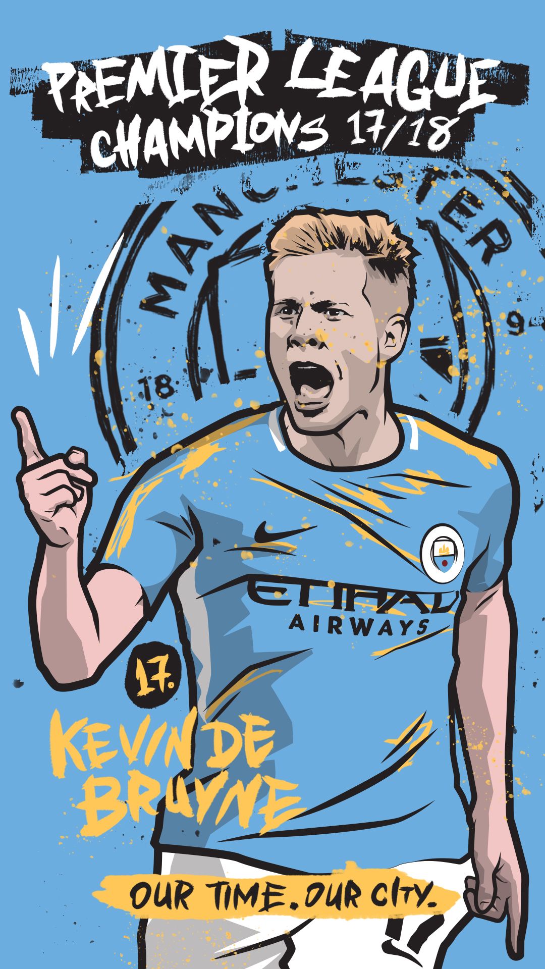 Kevin De Bruyne Manchester City illustrazione, 1080x1920 Verticale, Mobile