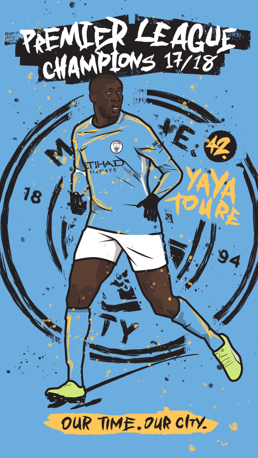 Yaya Touré Manchester City illustrazione, 1080x1920 Verticale, Mobile