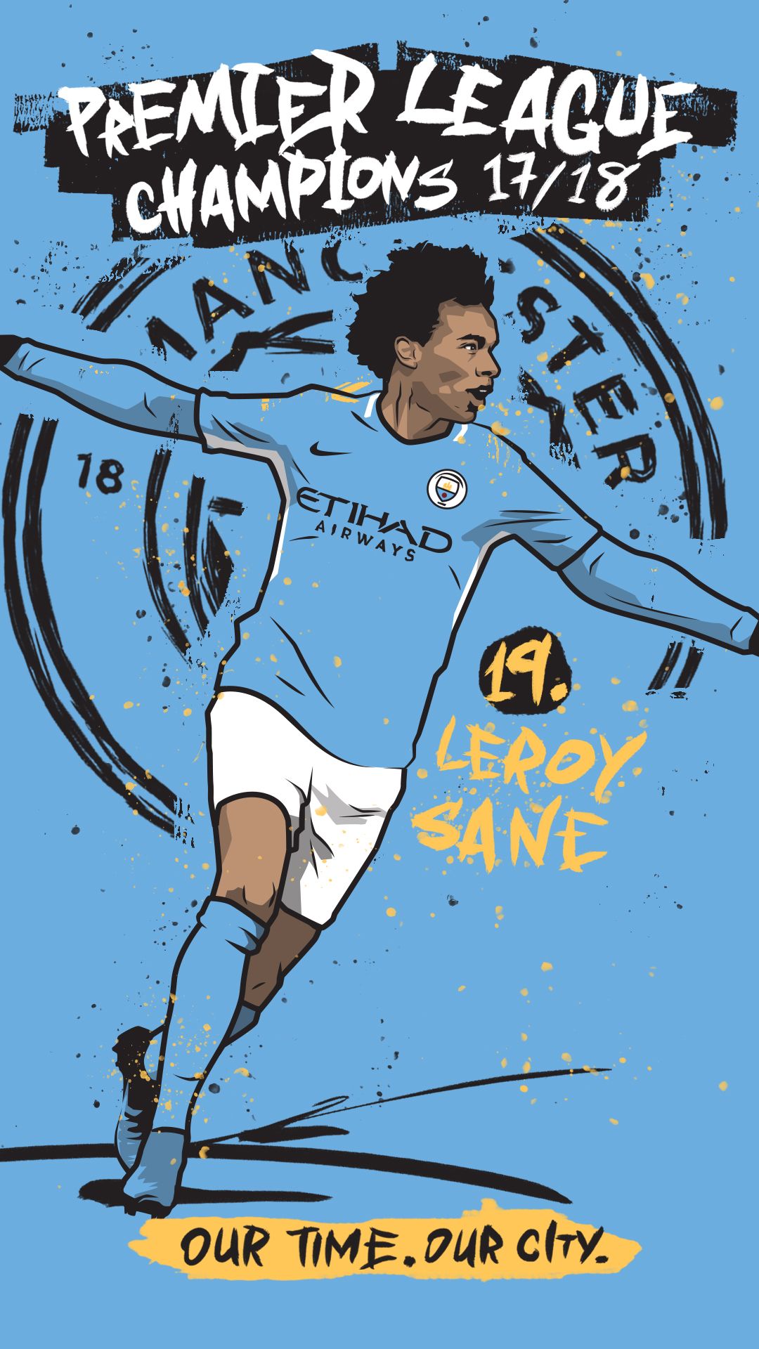 Leroy Sane Manchester City illustrazione, 1080x1920 Full HD Verticale, Smartphone