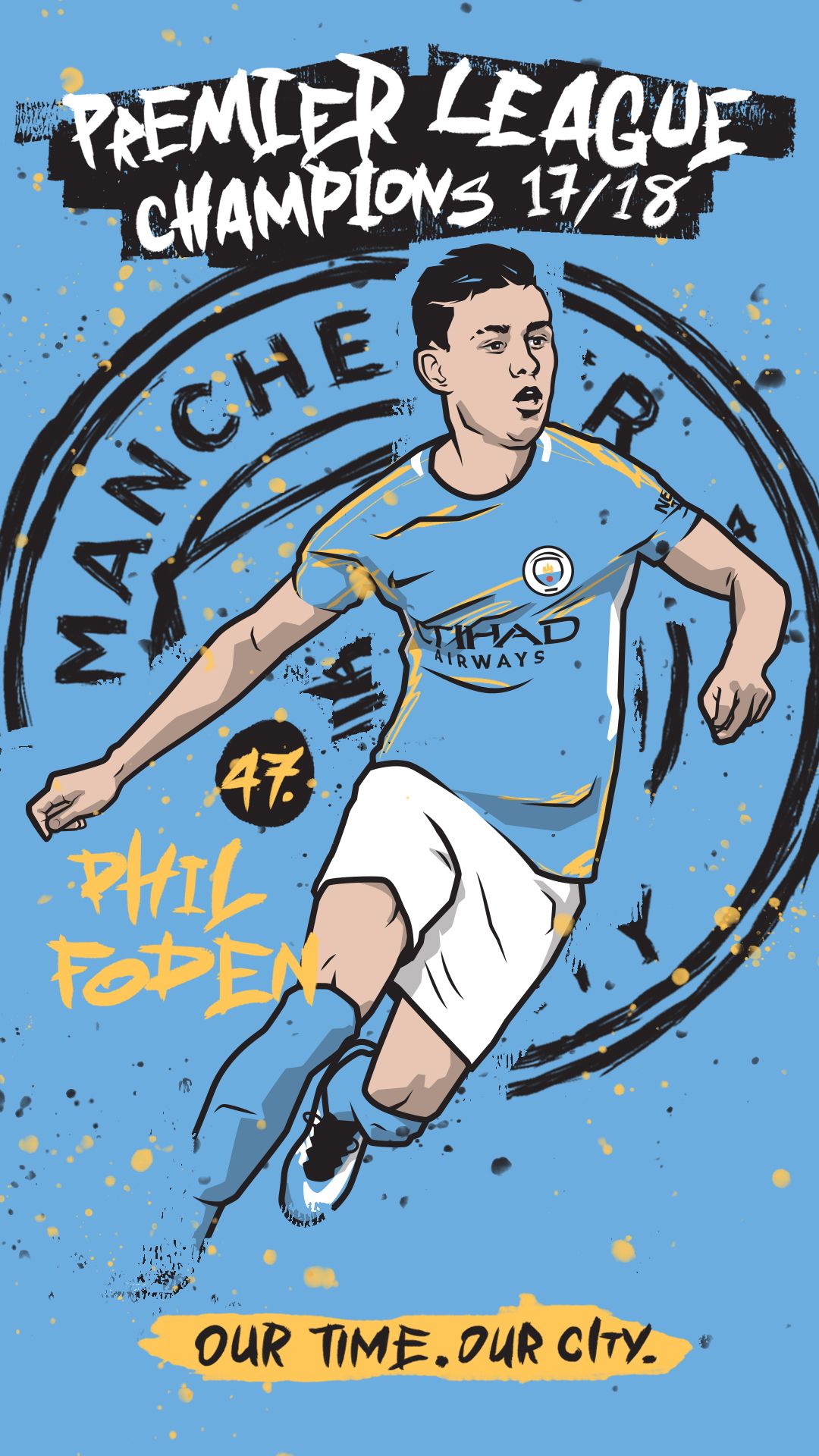 Phil Foden Manchester City illustrazione, 1080x1920 Verticale, Mobile