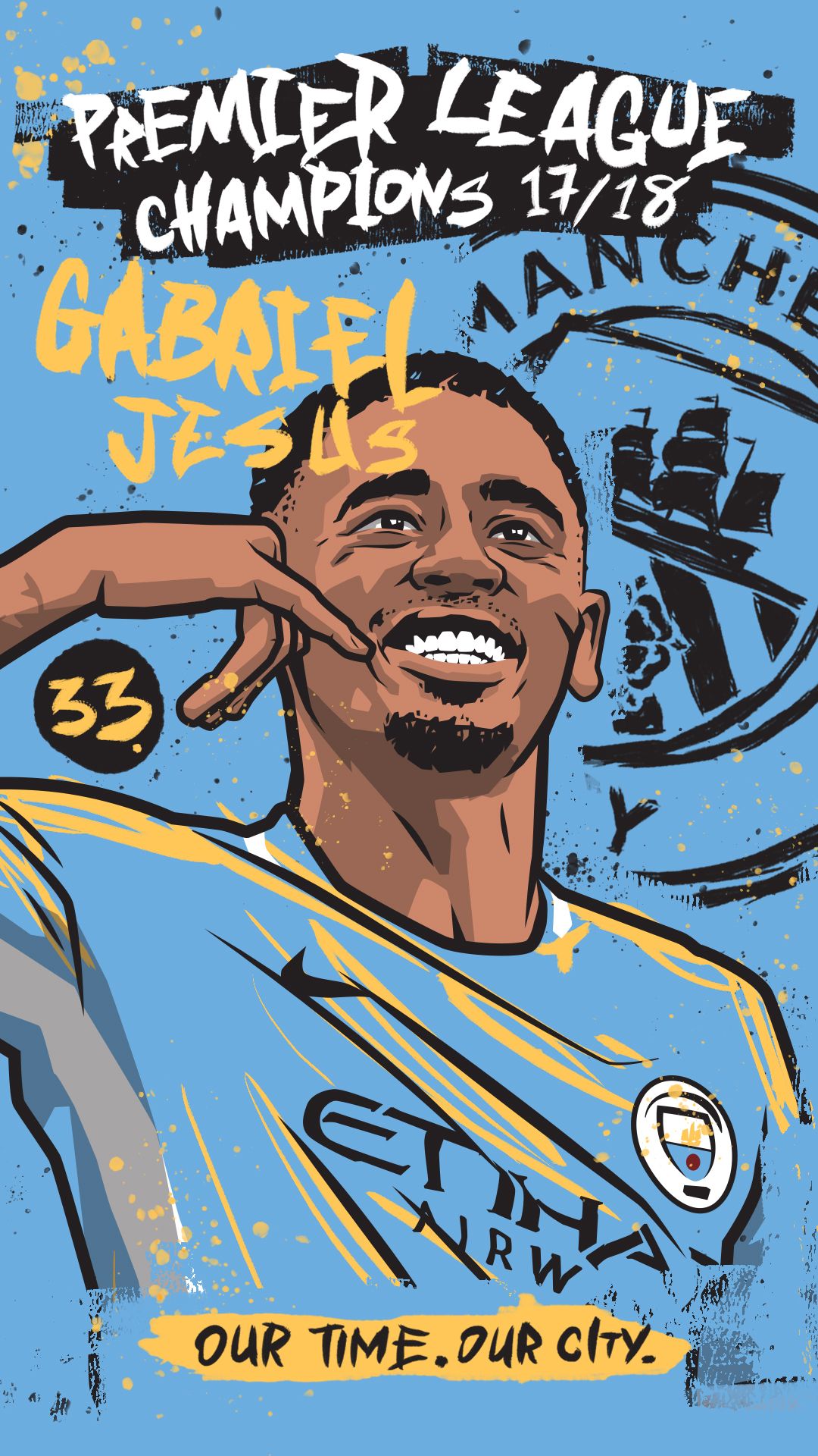 Gabriel Jesus Manchester City illustrazione, 1080x1920 Full HD Verticale, Samsung Galaxy