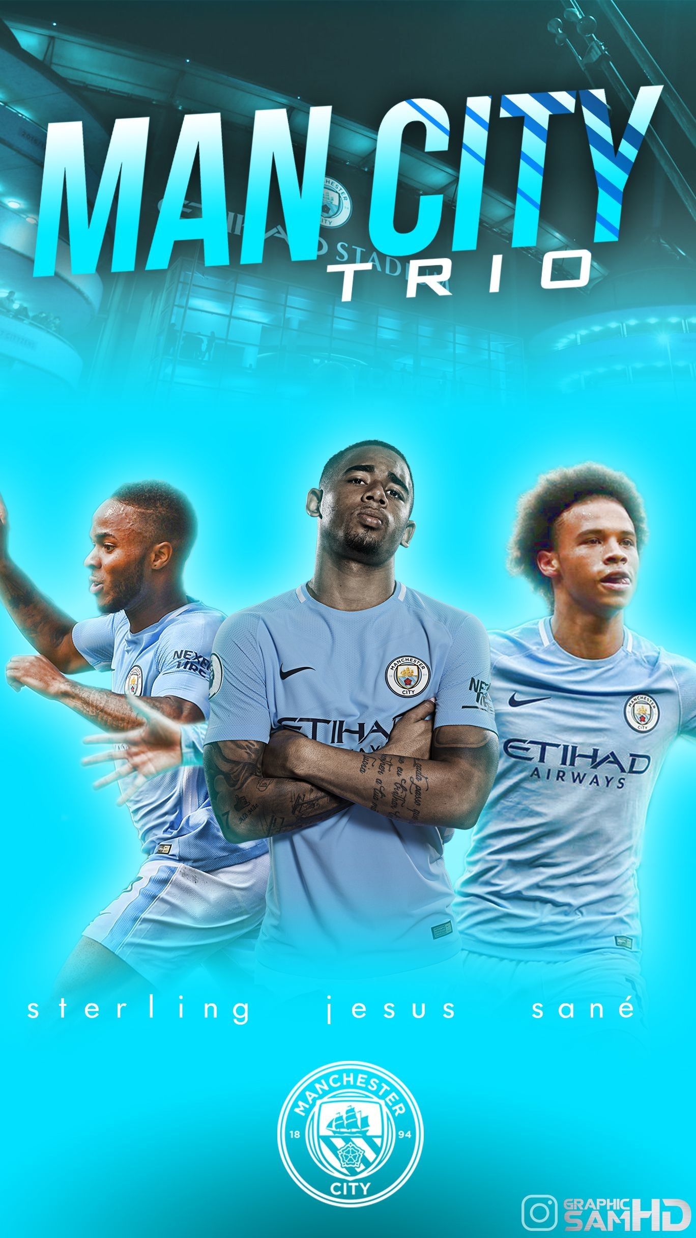 Giocatori Manchester City trio, 1368x2432 Full HD Verticale, iPhone