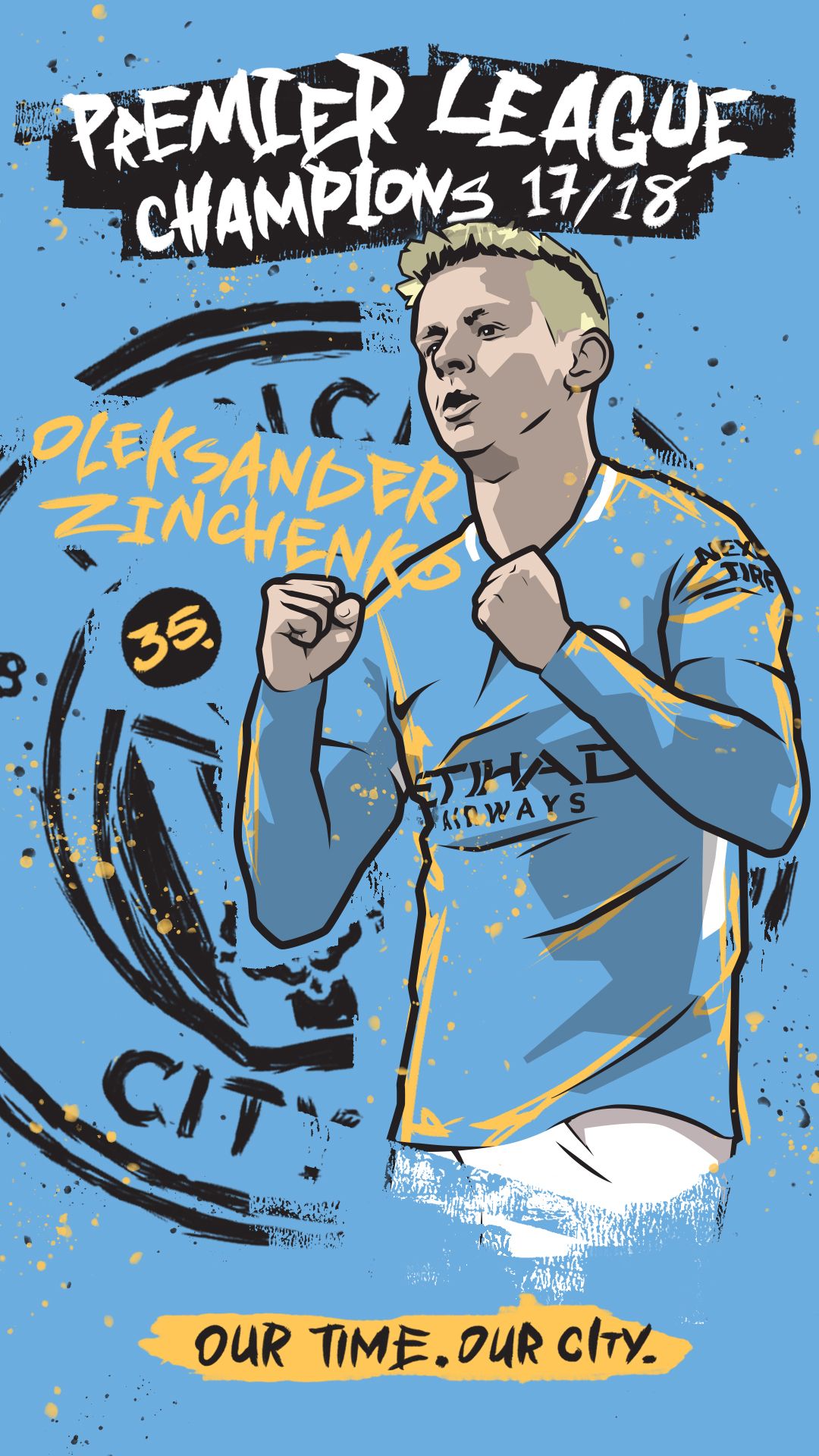 Oleksandr Zinchenko Manchester City illustrazione, 1080x1920 Verticale, Telefono