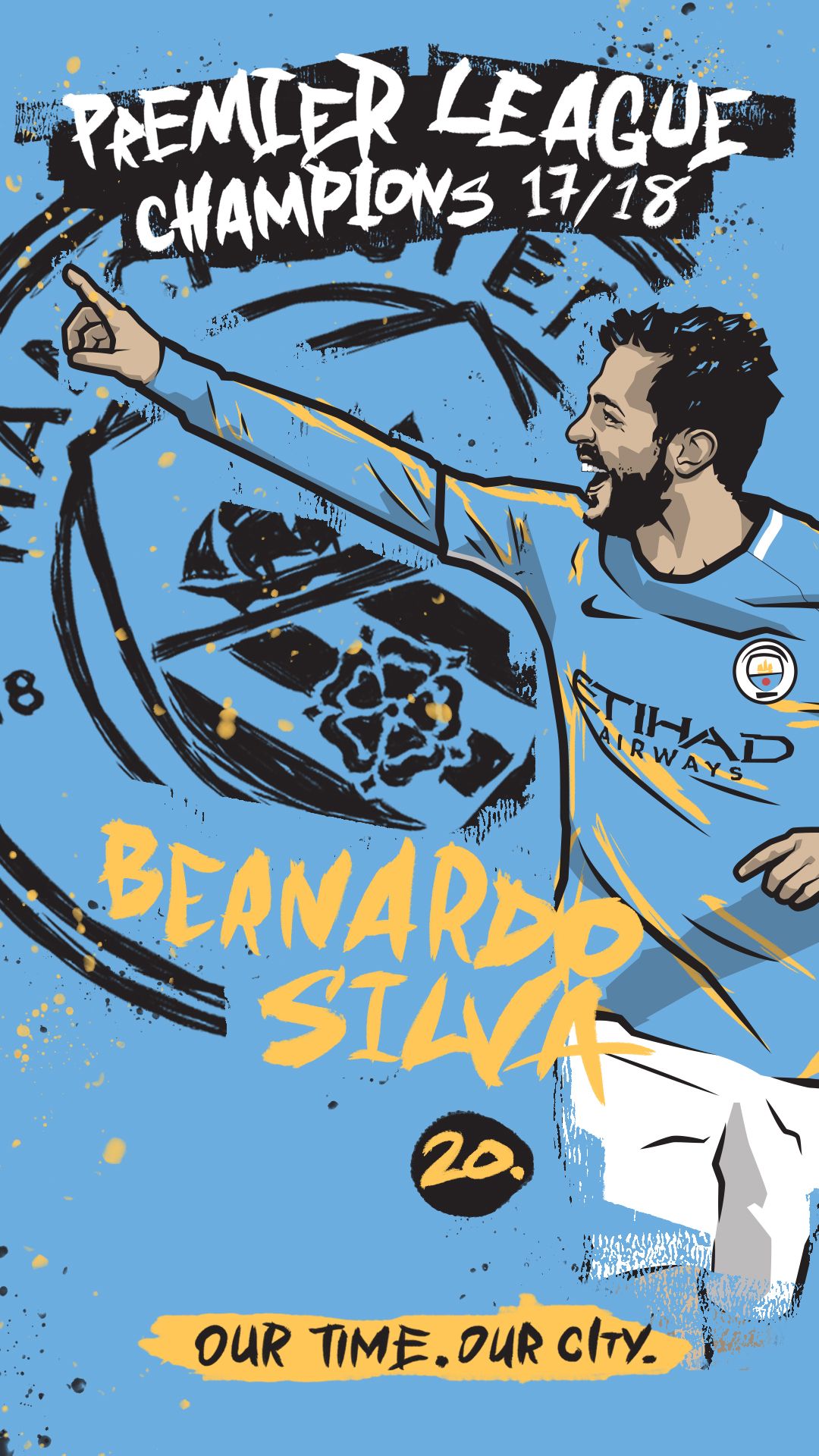 Bernardo Silva Manchester City illustrazione, 1080x1920 Verticale, Telefono