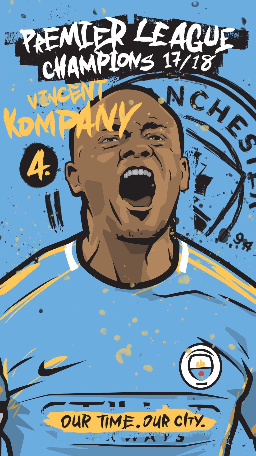 Vincent Kompany Manchester City illustrazione, 1080x1920 Full HD Verticale, Samsung Galaxy
