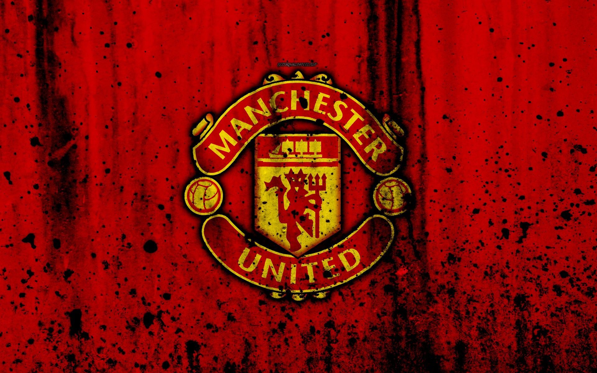 Logo Manchester United su rosso, Premier League, 1920x1200 Full HD+, Desktop