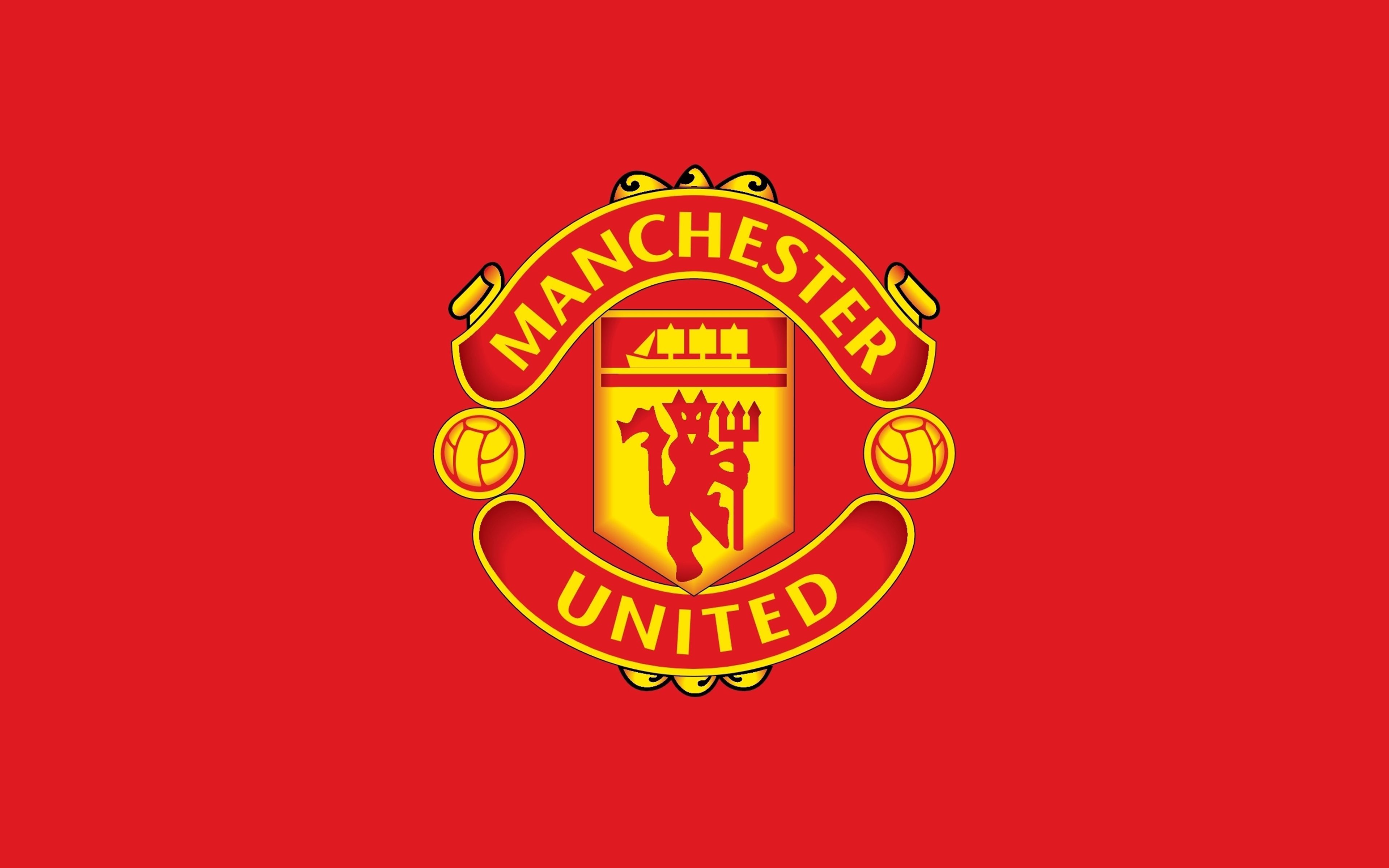Logo Manchester United sfondo rosso, Premier League, 3840x2400 4K, Desktop 4K