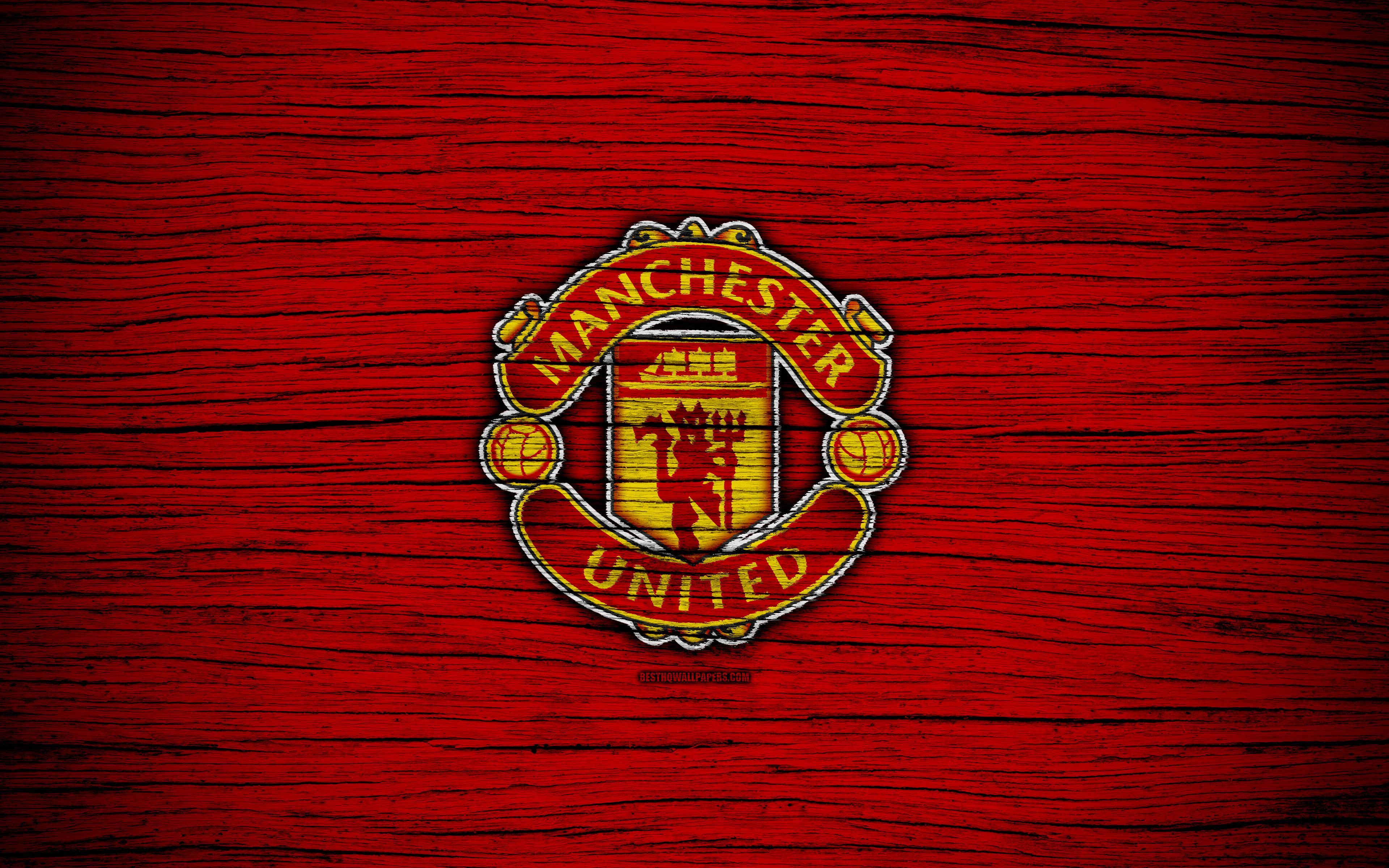 Logo Manchester United legno rosso, 3840x2400 Ultra HD, Monitor 4K