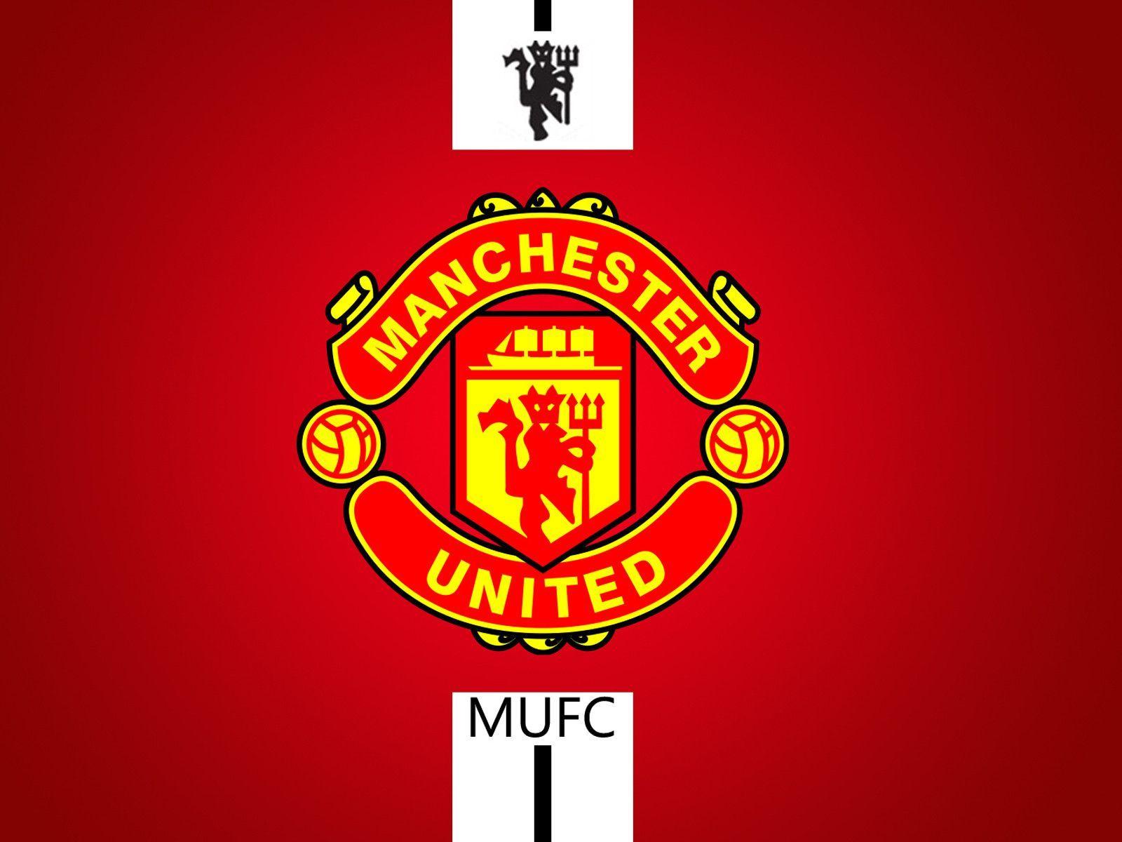 Logo Manchester United sfondo rosso, 1600x1200 HD, Desktop