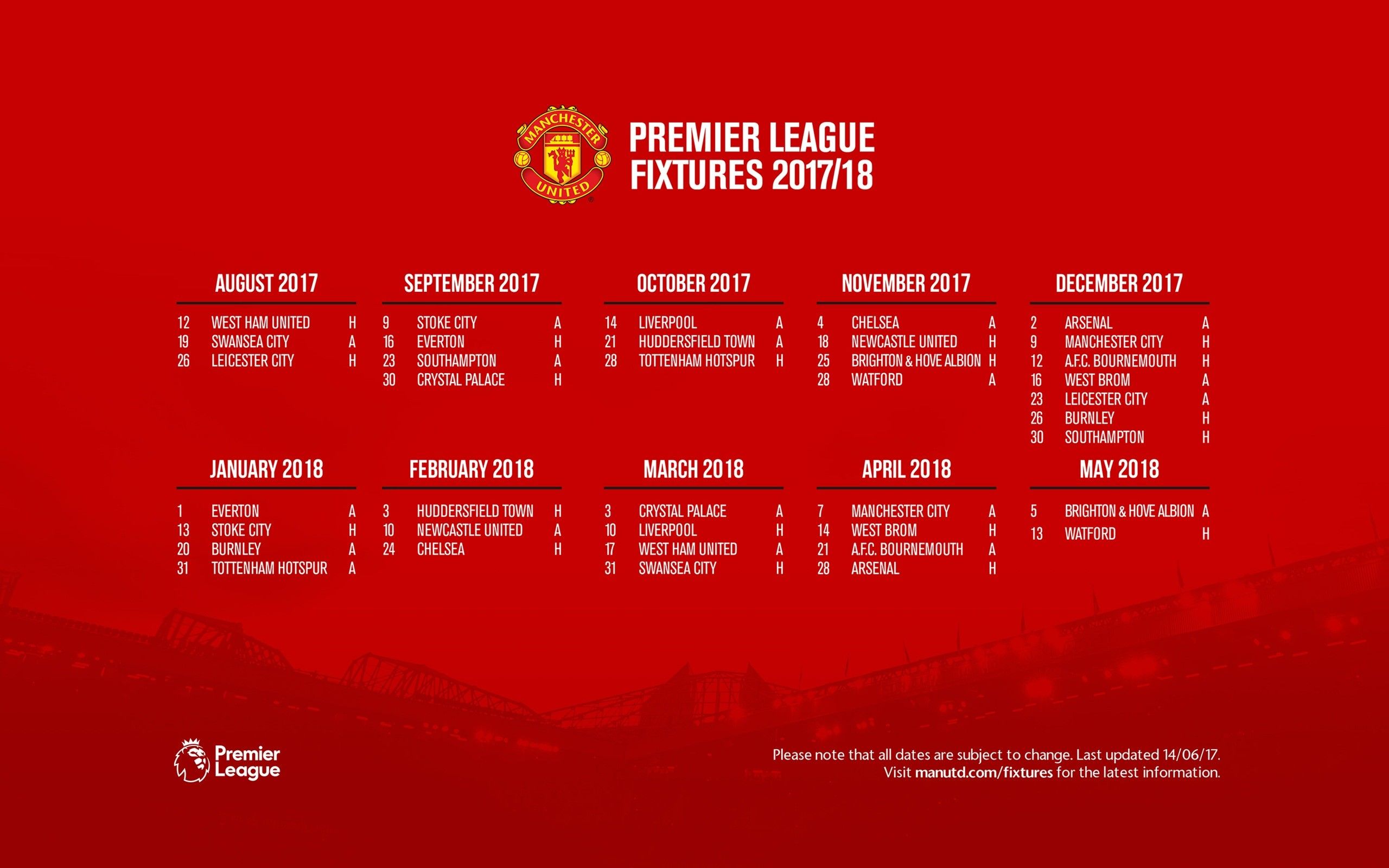 Calendario Manchester United Premier League, 2560x1600 2K, Desktop