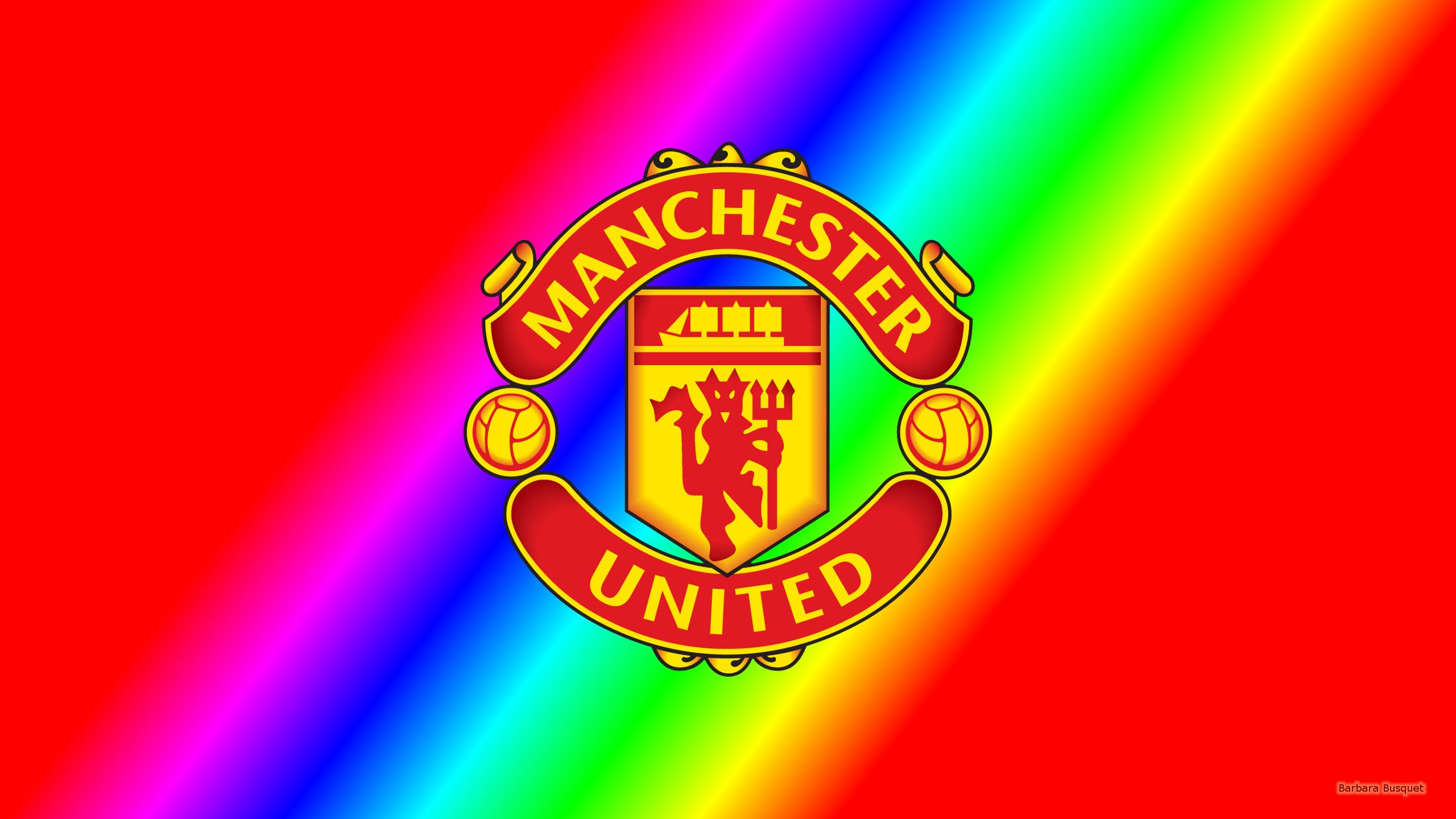 Logo Manchester United sfondo rosso, 2560x1440 1440p, Desktop