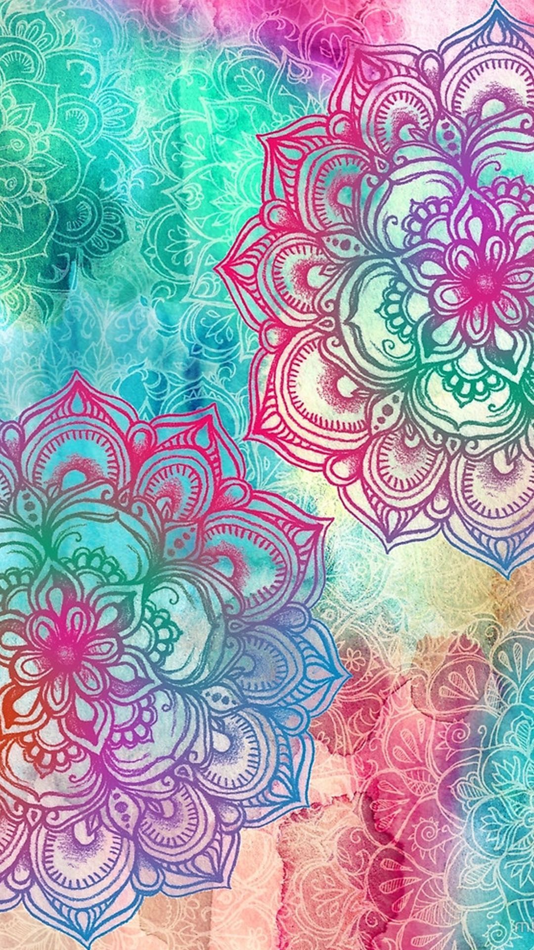 Mandala floreale multicolore acquerello, 1080x1920 Full HD Verticale, Smartphone