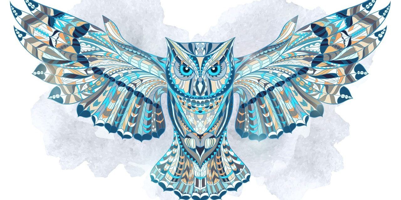 Gufo mandala blu decorativo, 1280x640 720p, Laptop