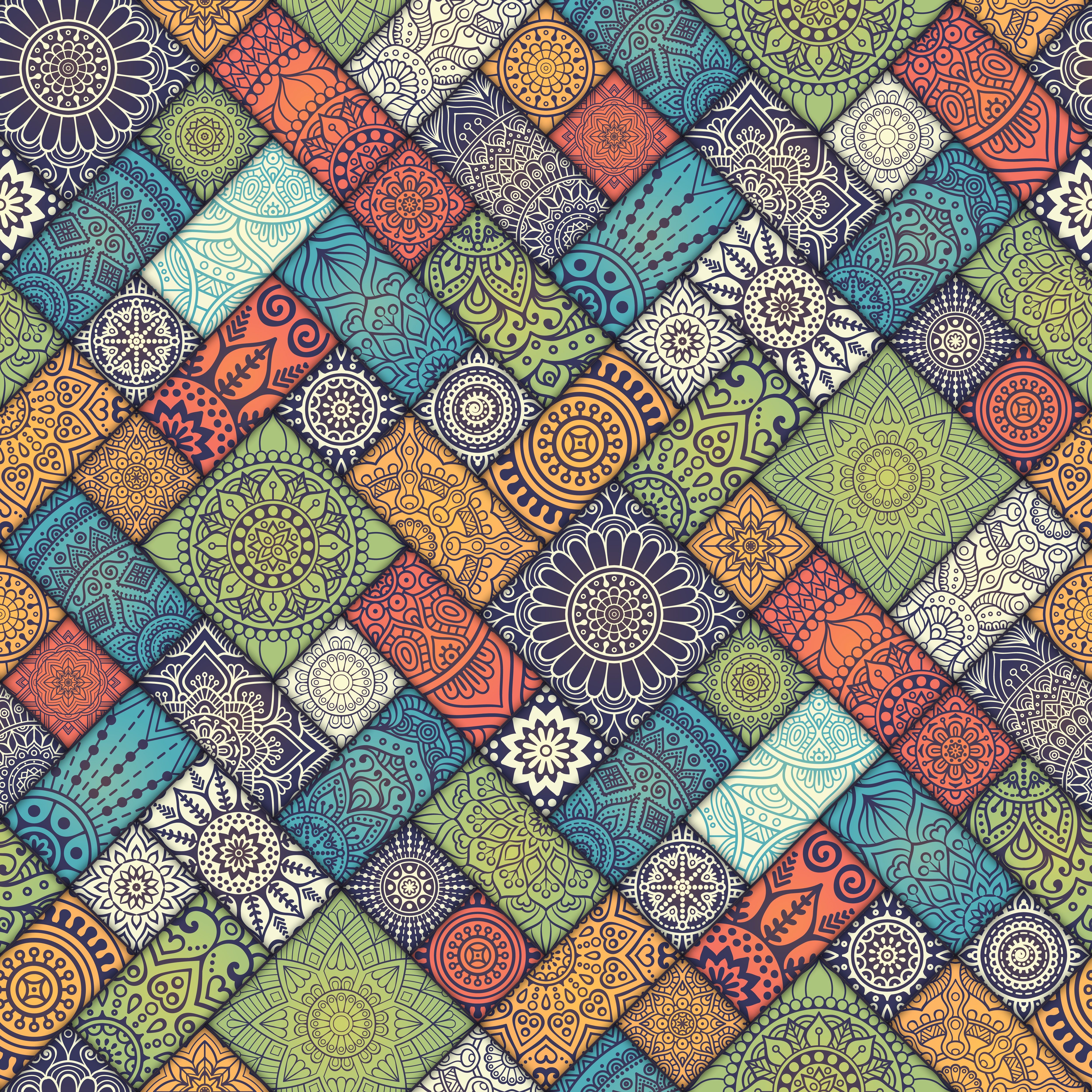 Mandala geometrico patchwork colorato, 5000x5000 Ultra HD, Monitor 4K