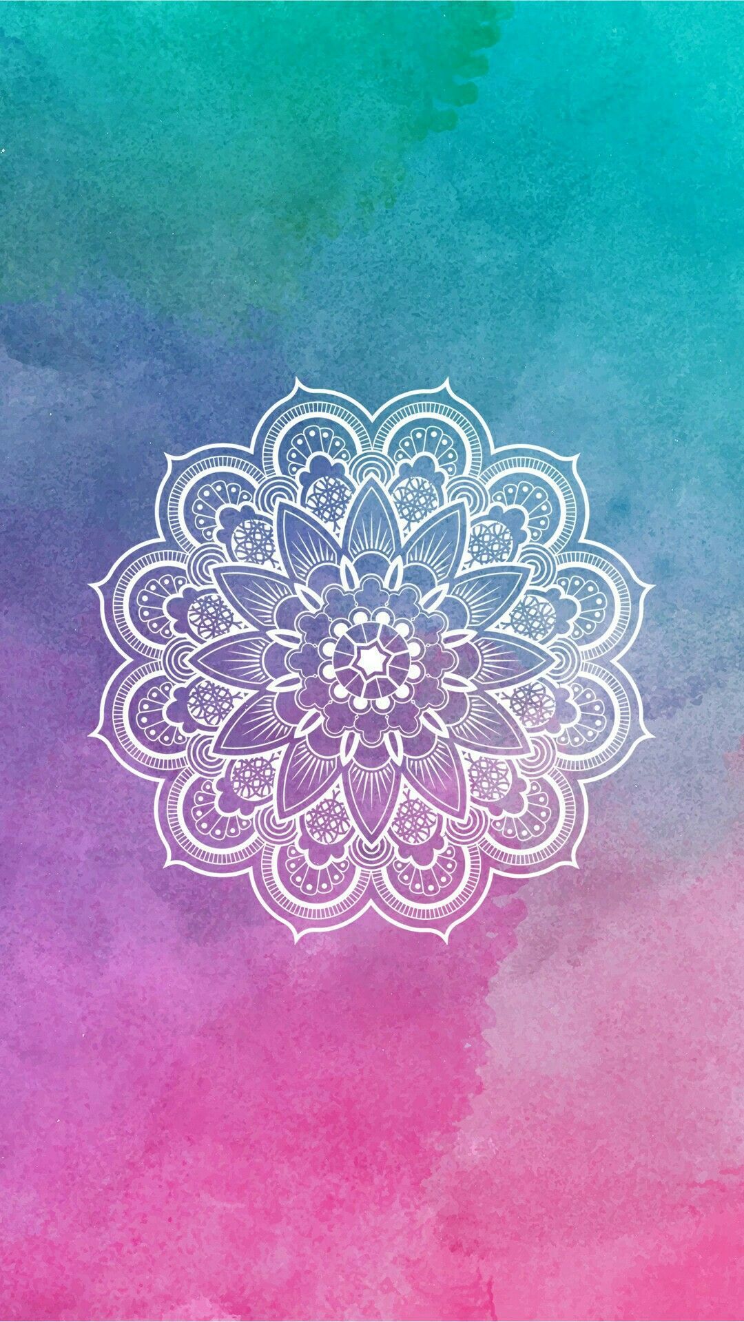 Mandala bianco su acquerello colorato, 1080x1920 Full HD Verticale, iPhone