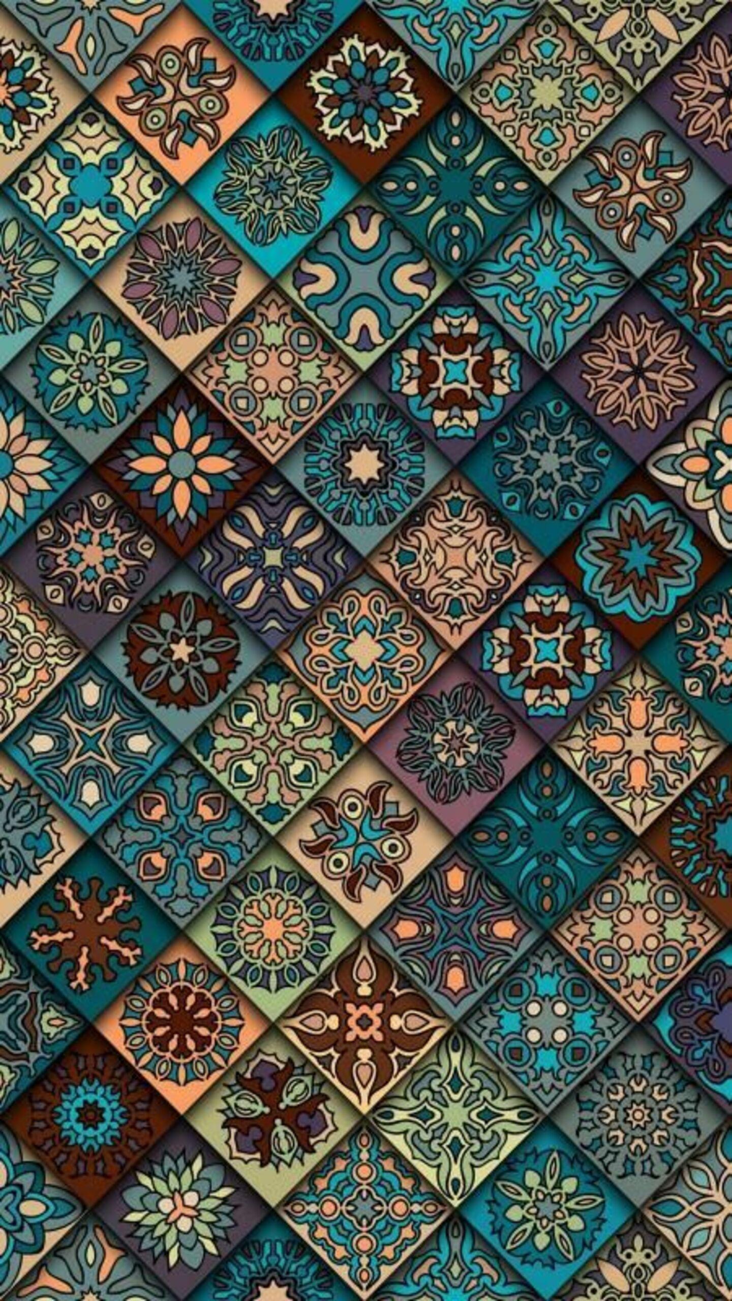 Mandala geometrico piastrelle colorate, 1440x2560 Full HD Verticale, iPhone