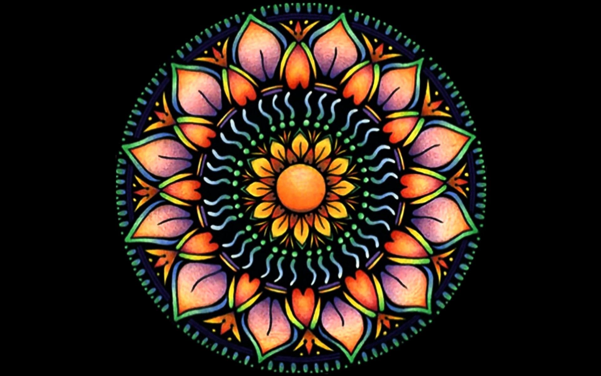 Mandala floreale colorato su nero, 1920x1200 WUXGA, Laptop