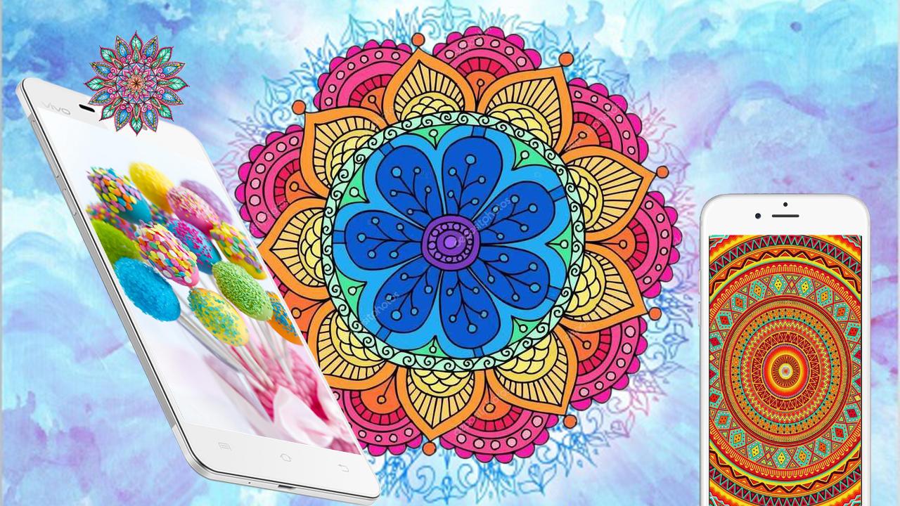Mandala colorato con dispositivi, 1280x720 HD, Desktop