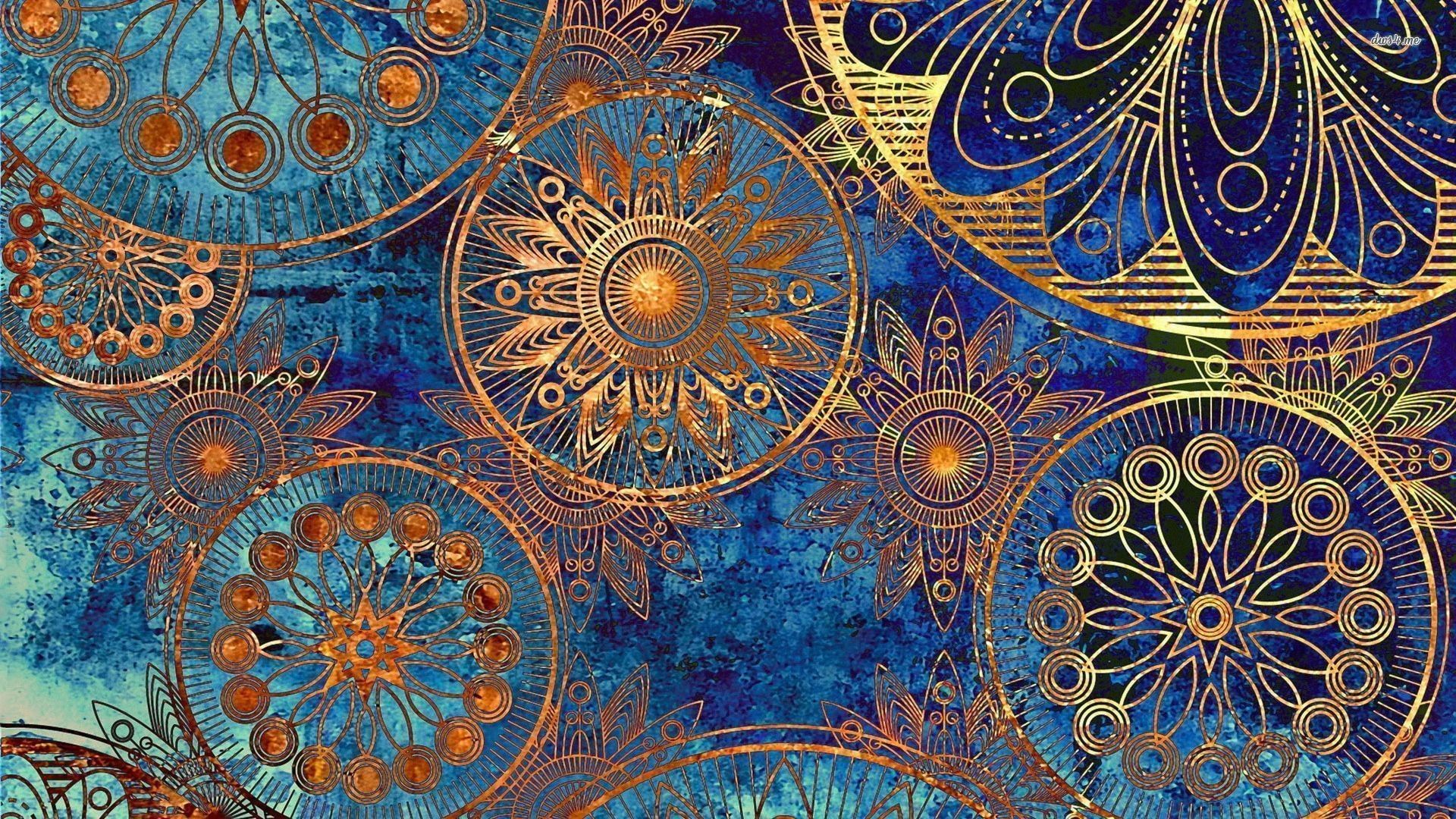 Mandala dorati su blu, 1920x1080 Full HD, Desktop