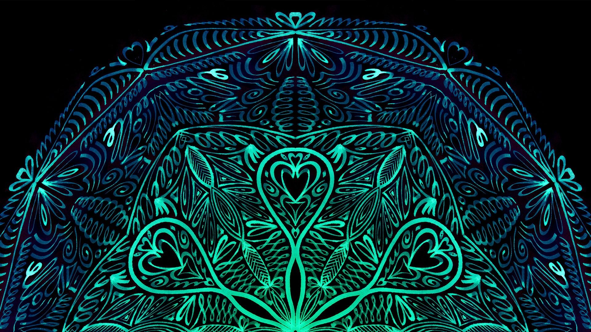 Mandala verde con cuori, 1920x1080 Full HD, PC Desktop