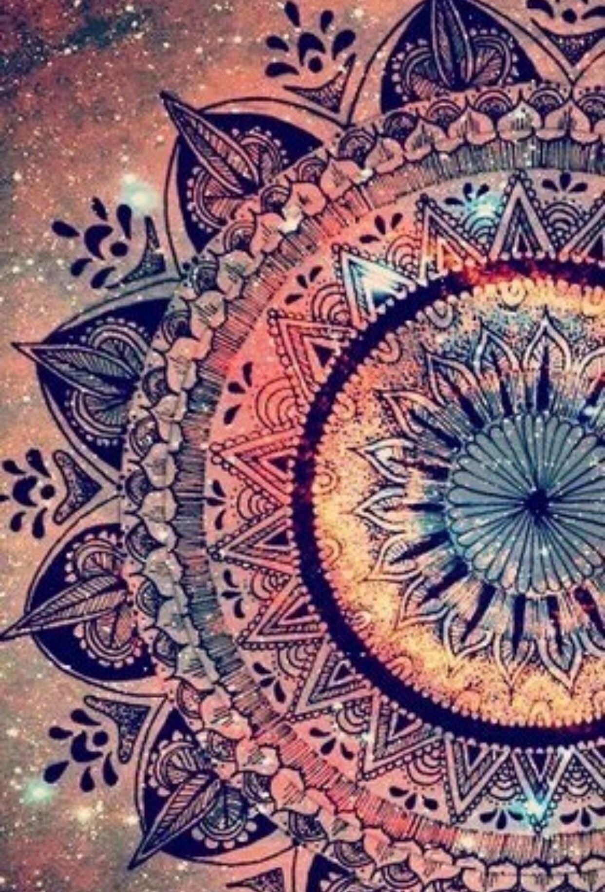 Mandala colorato su sfondo galassia, 1242x1832 Verticale, Mobile