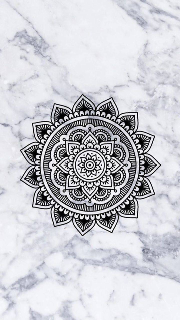 Mandala nero su marmo bianco, 720x1280 Full HD Verticale, iPhone